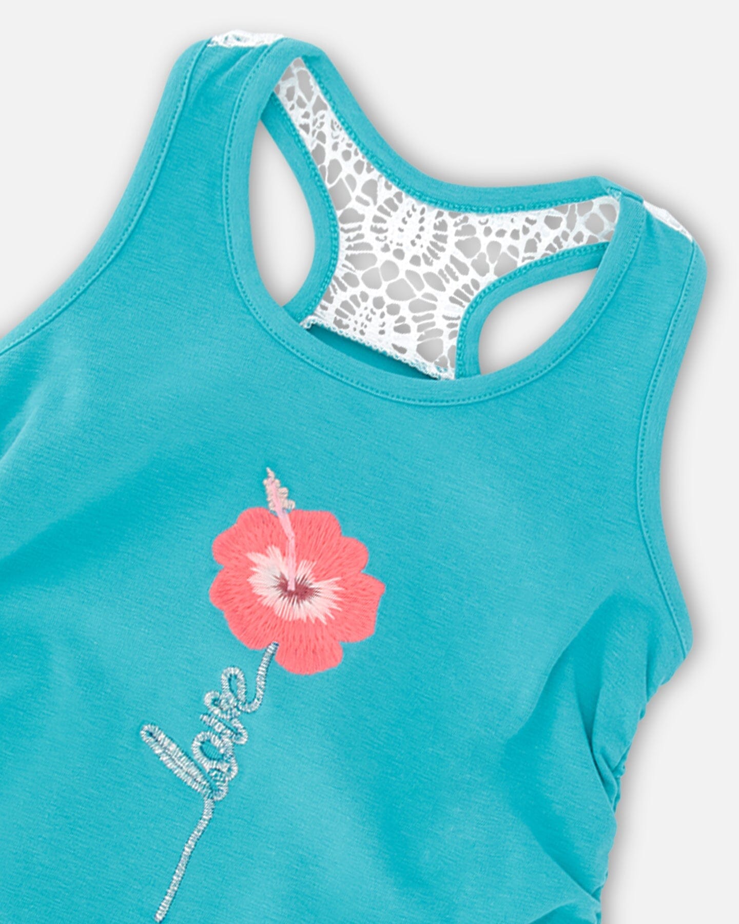 Organic Cotton Gathered Tank Top Turquoise