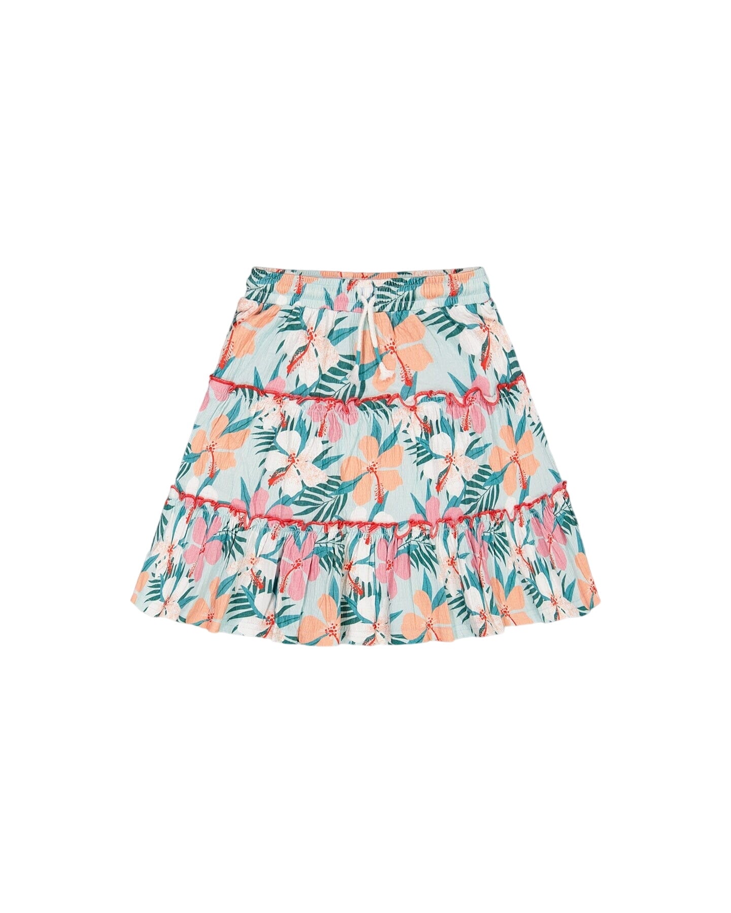 Long Crinkle Peasant Skirt Blue Printed Beach Hibiscus