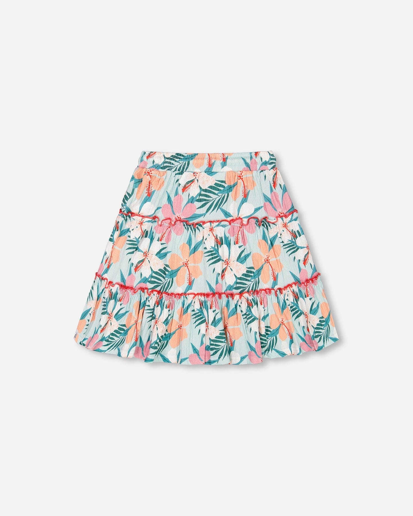 Long Crinkle Peasant Skirt Blue Printed Beach Hibiscus