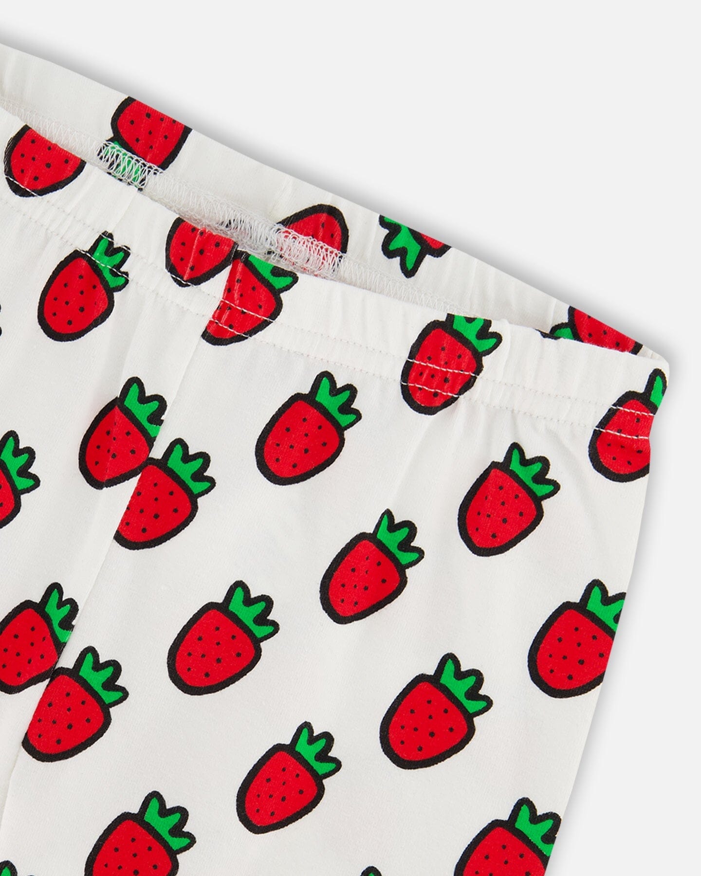 Organic Cotton Short Leggings White Printed Pop Strawberry