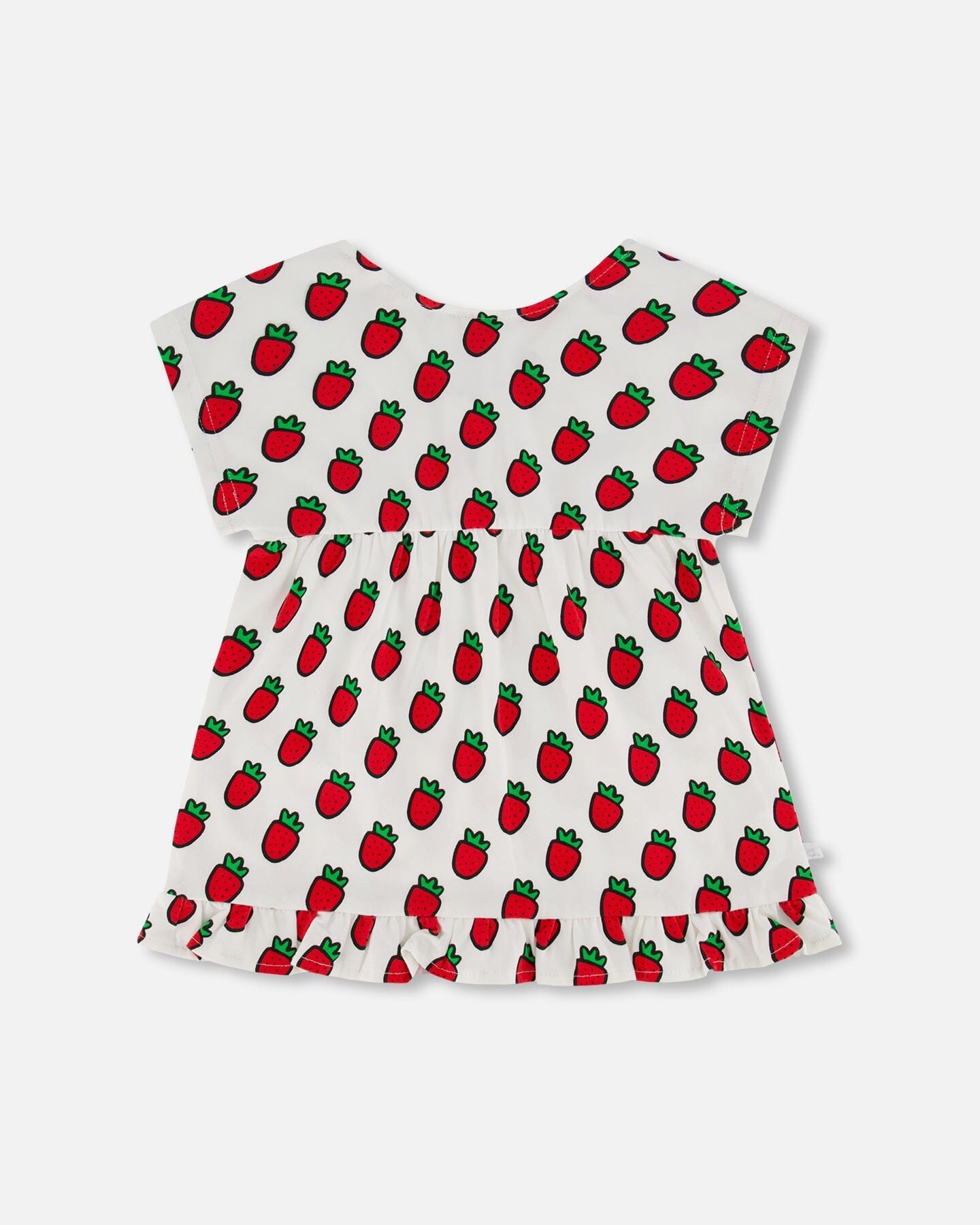 Organic Cotton Long Top With Frill White Printed Pop Strawberry