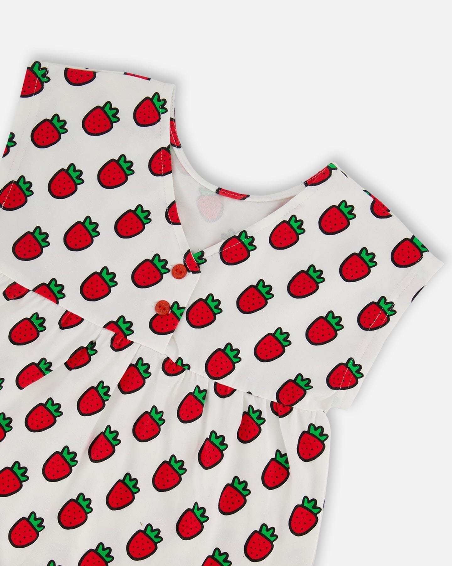 Organic Cotton Long Top With Frill White Printed Pop Strawberry