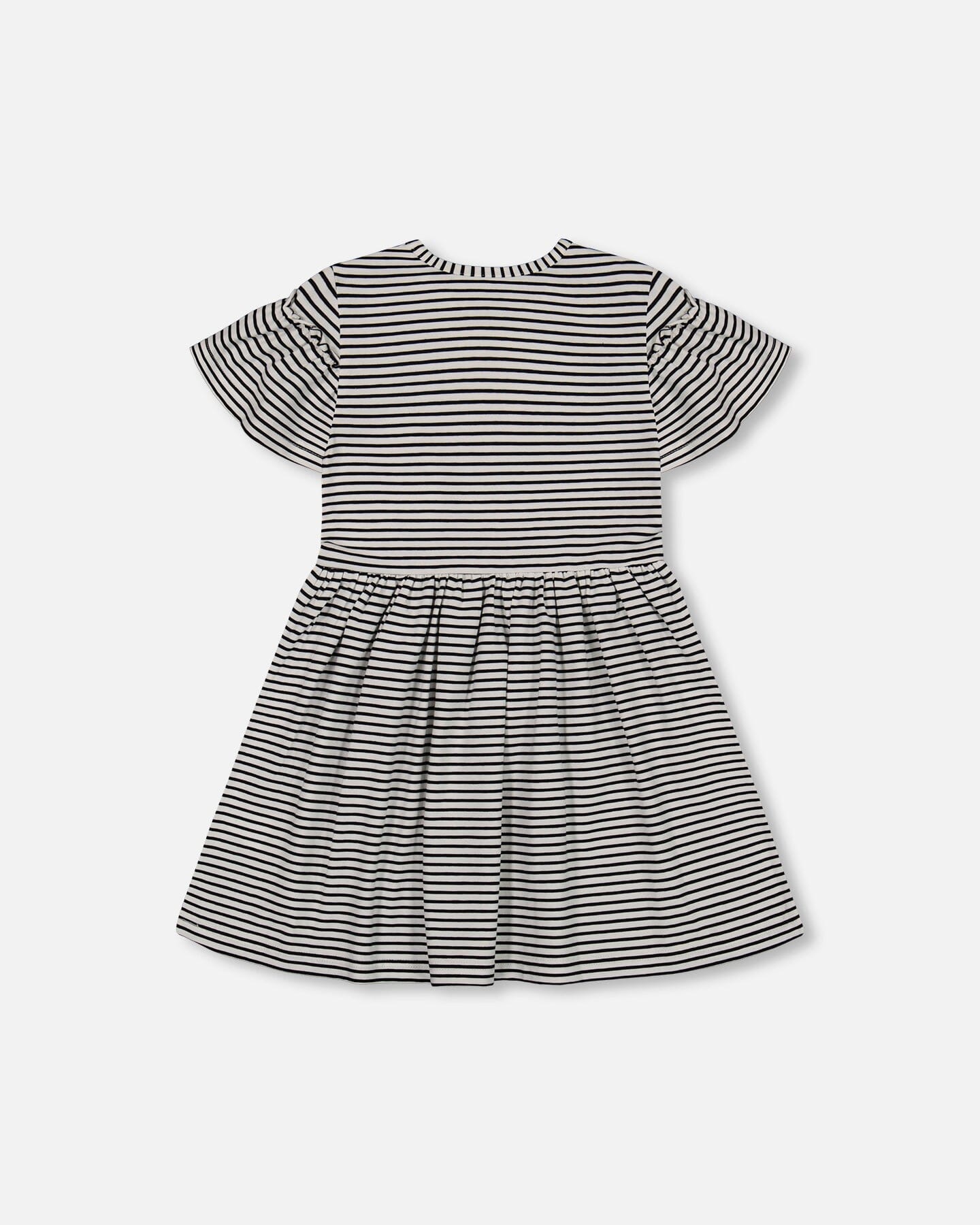 Organic Cotton Dress With Flounce Sleeves Stripe Black And White