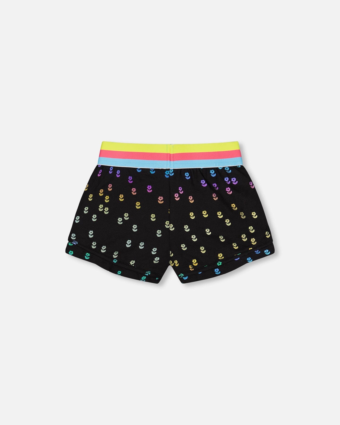 Striped Waist Short Black With Colored Metallic Flower Print