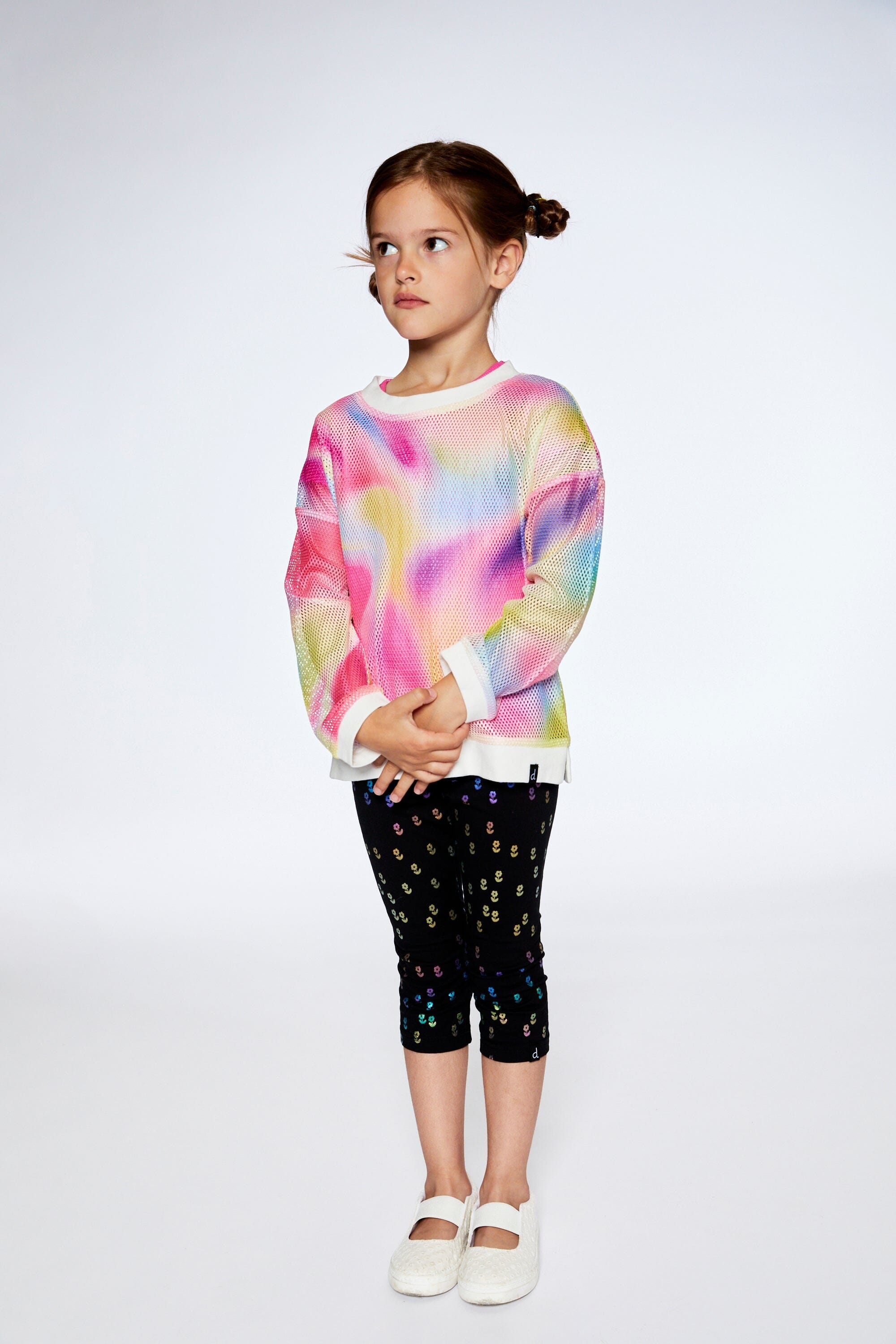 Long Sleeve Mesh Top Rainbow Print