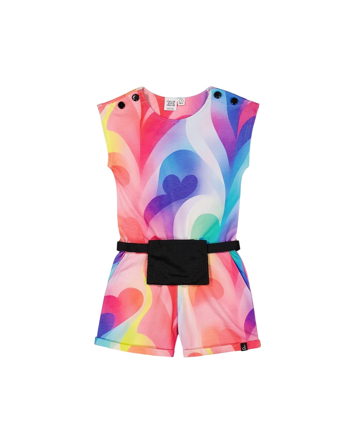 French Terry Jumpsuit Printed Rainbow Heart