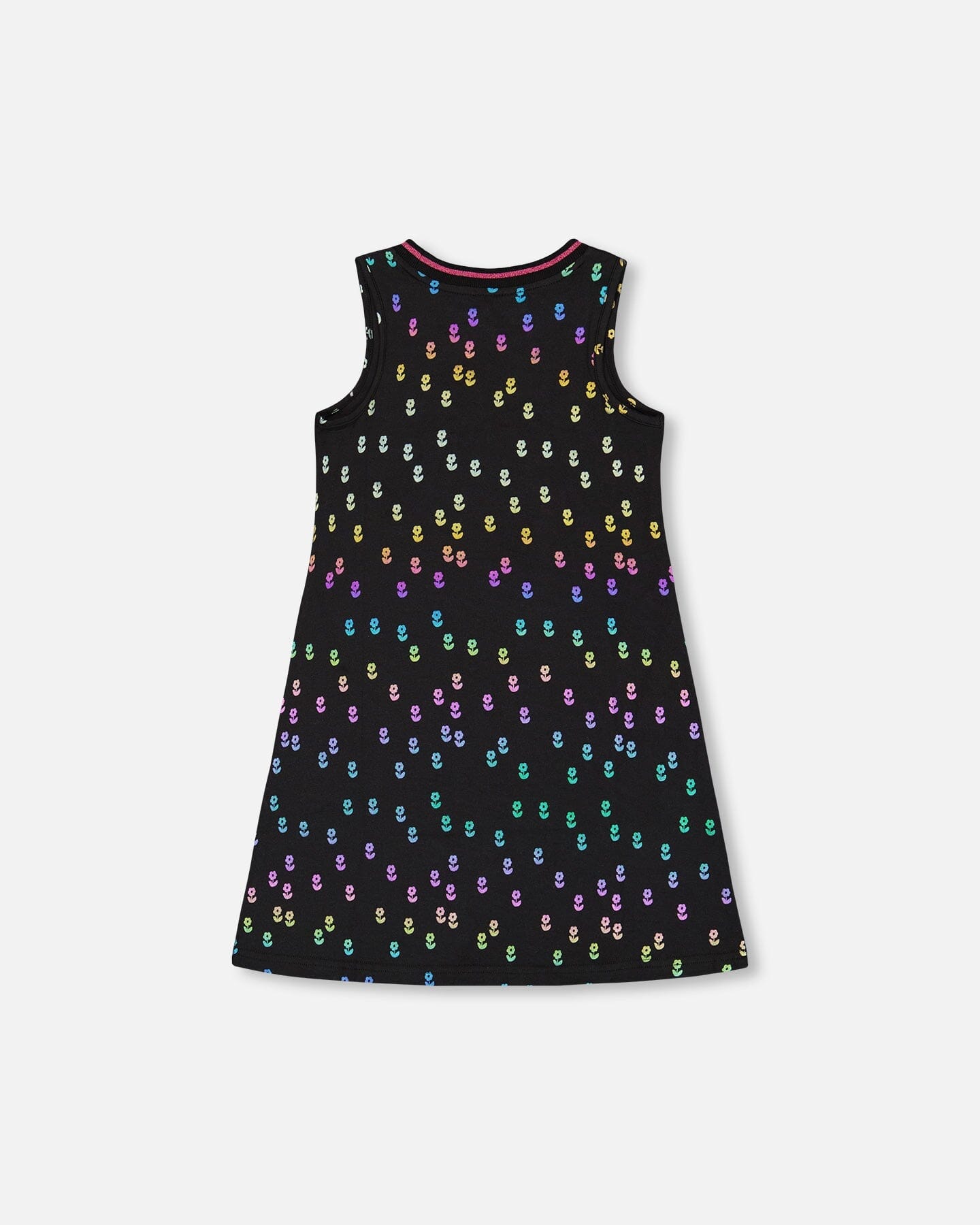 Black Printed Dress With Mesh Flower Pockets