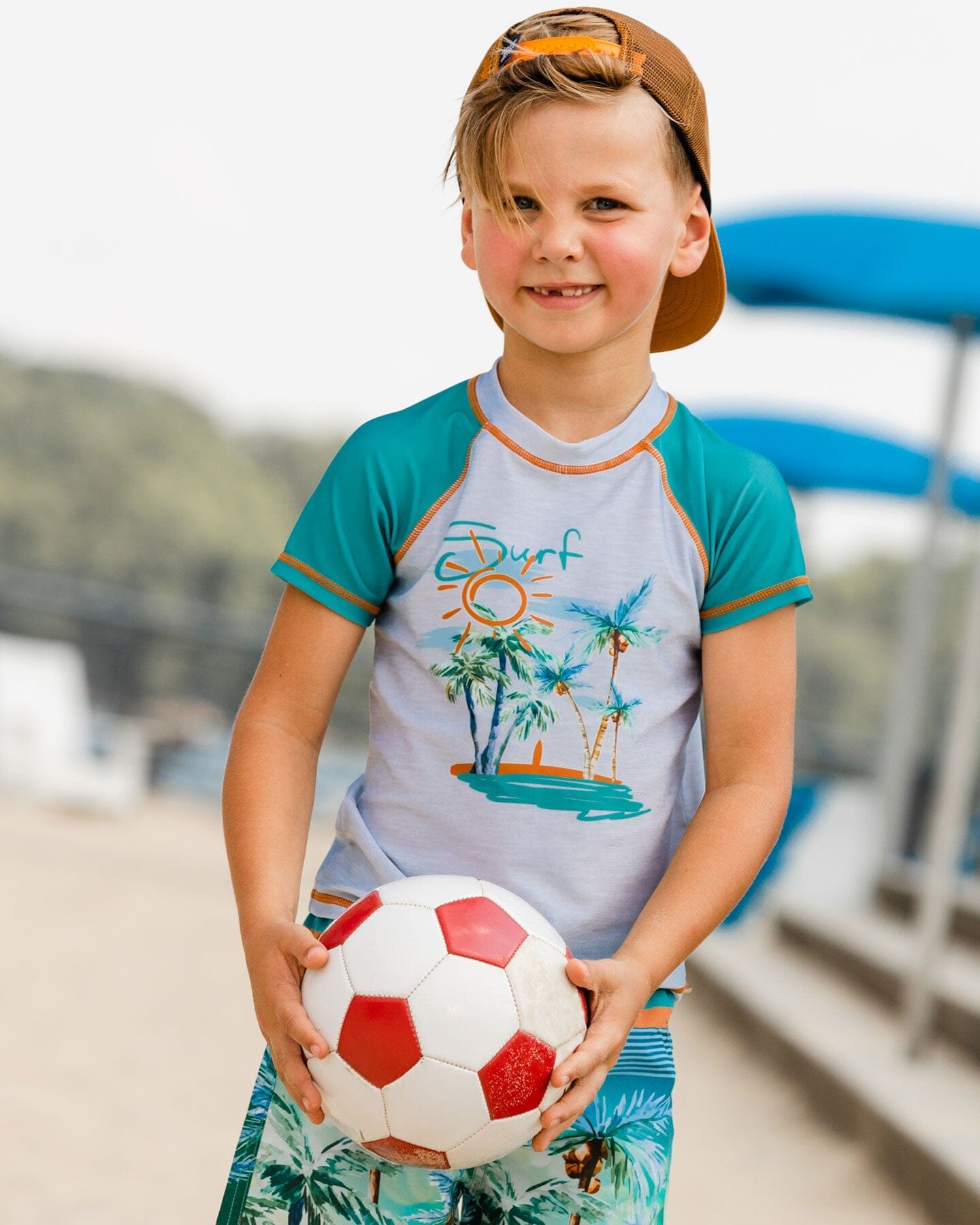 Short Sleeve Rashguard Grey Coconut Print