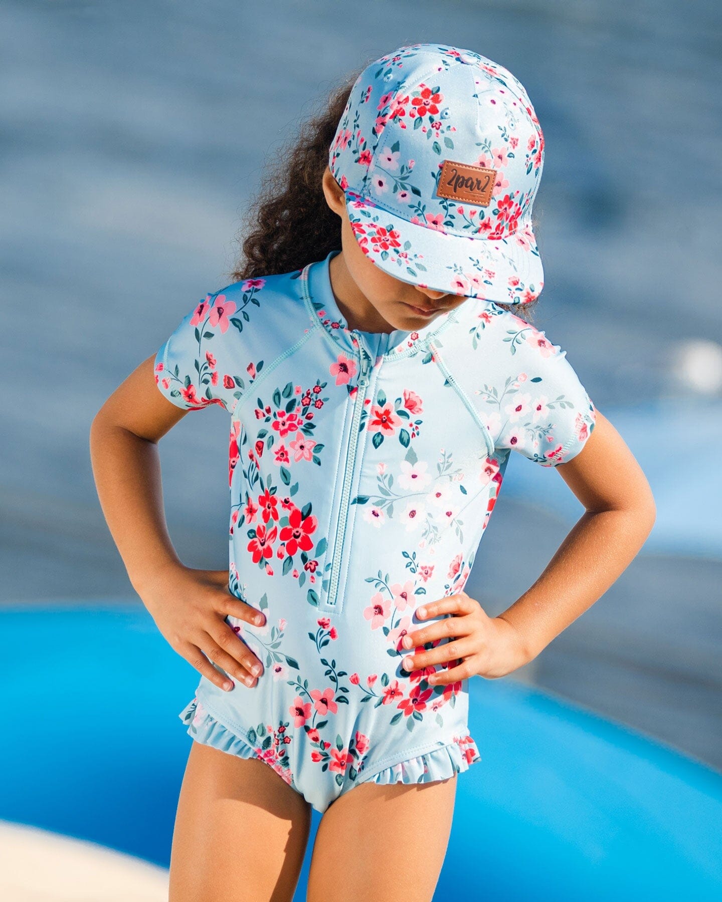 One Piece Rashguard Light Blue Flower Print