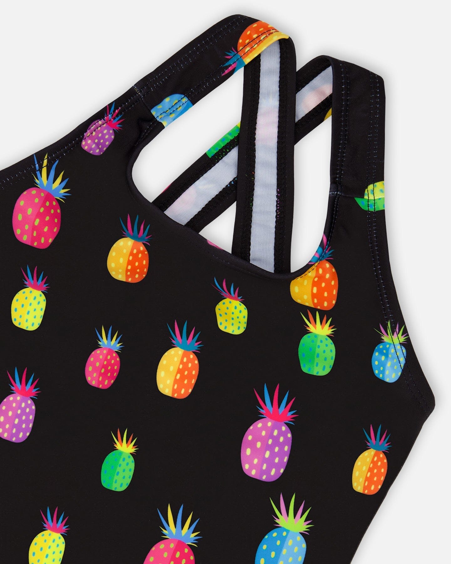 One Piece Swimsuit Black Printed Pineapples