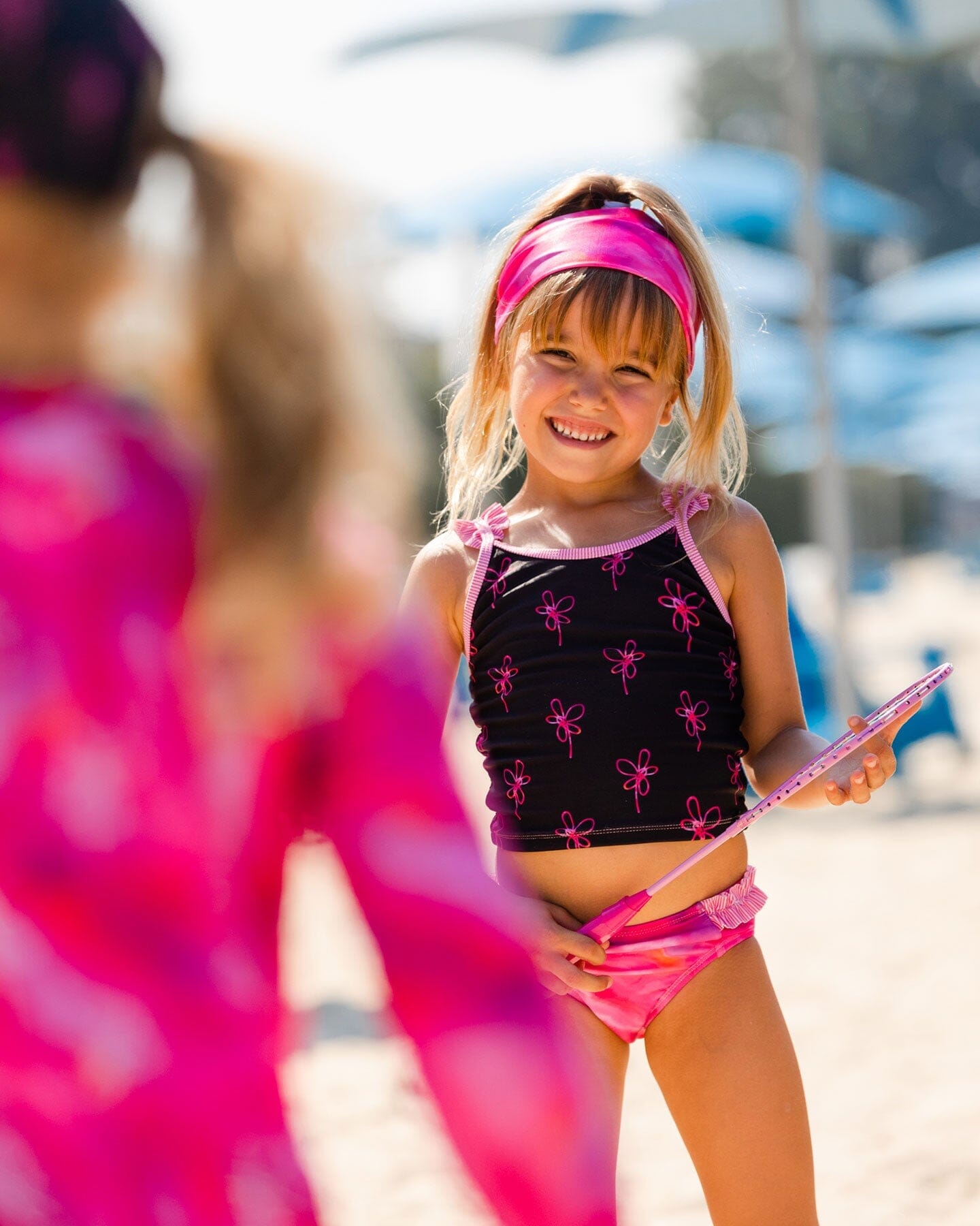 Two Piece Swimsuit Black Printed Swirl Flowers