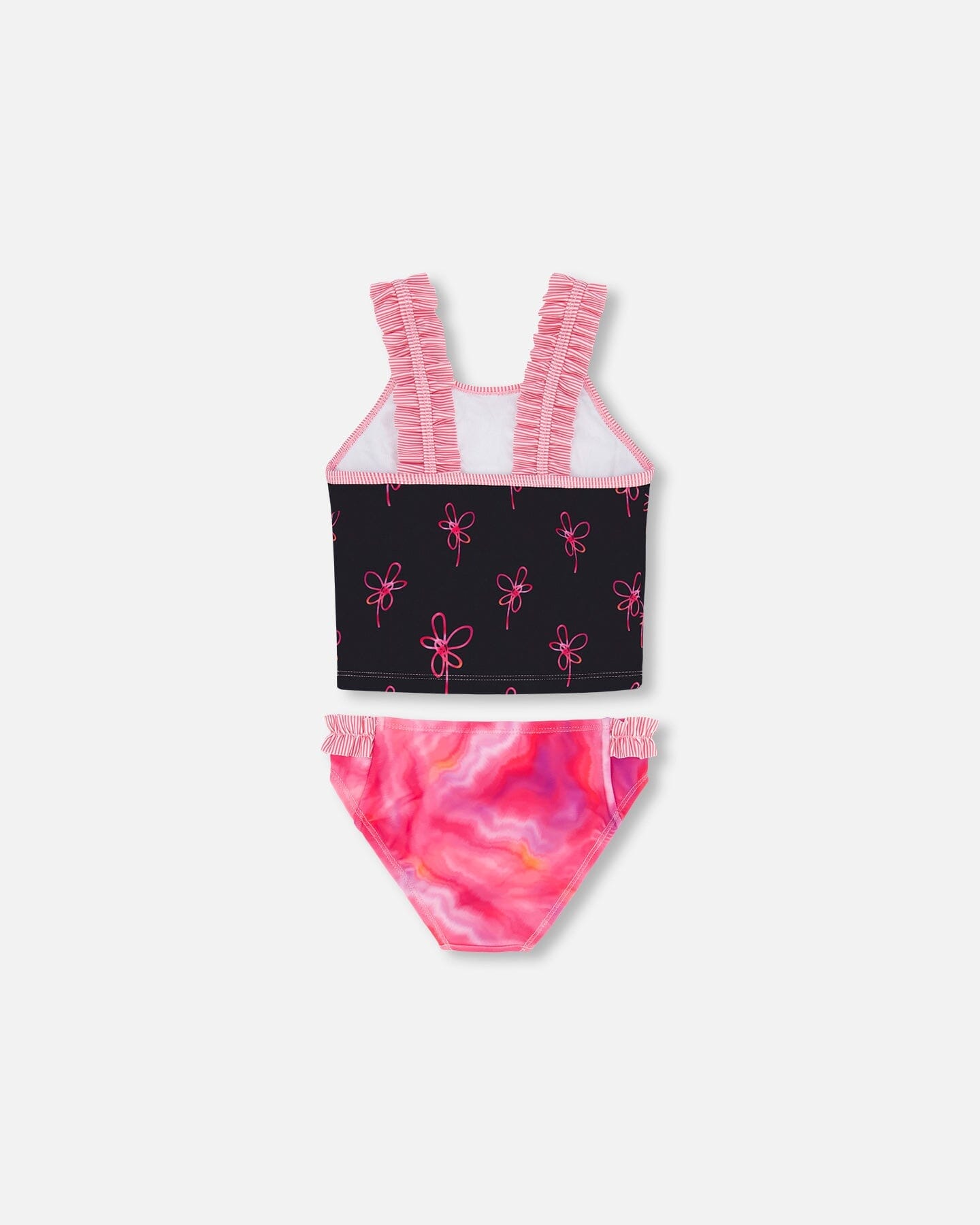 Two Piece Swimsuit Black Printed Swirl Flowers