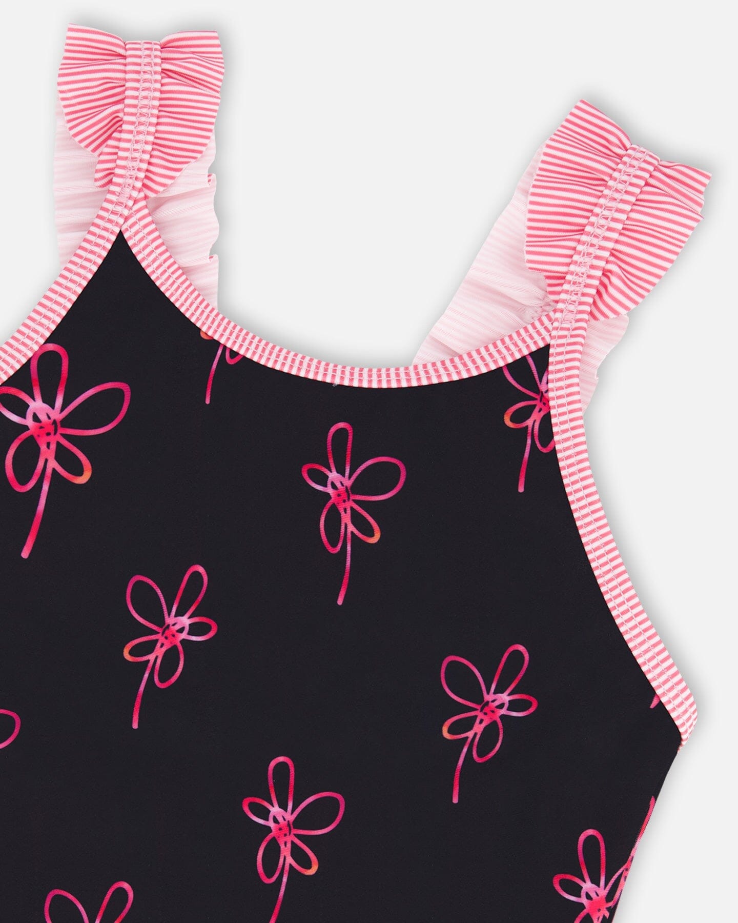 Two Piece Swimsuit Black Printed Swirl Flowers