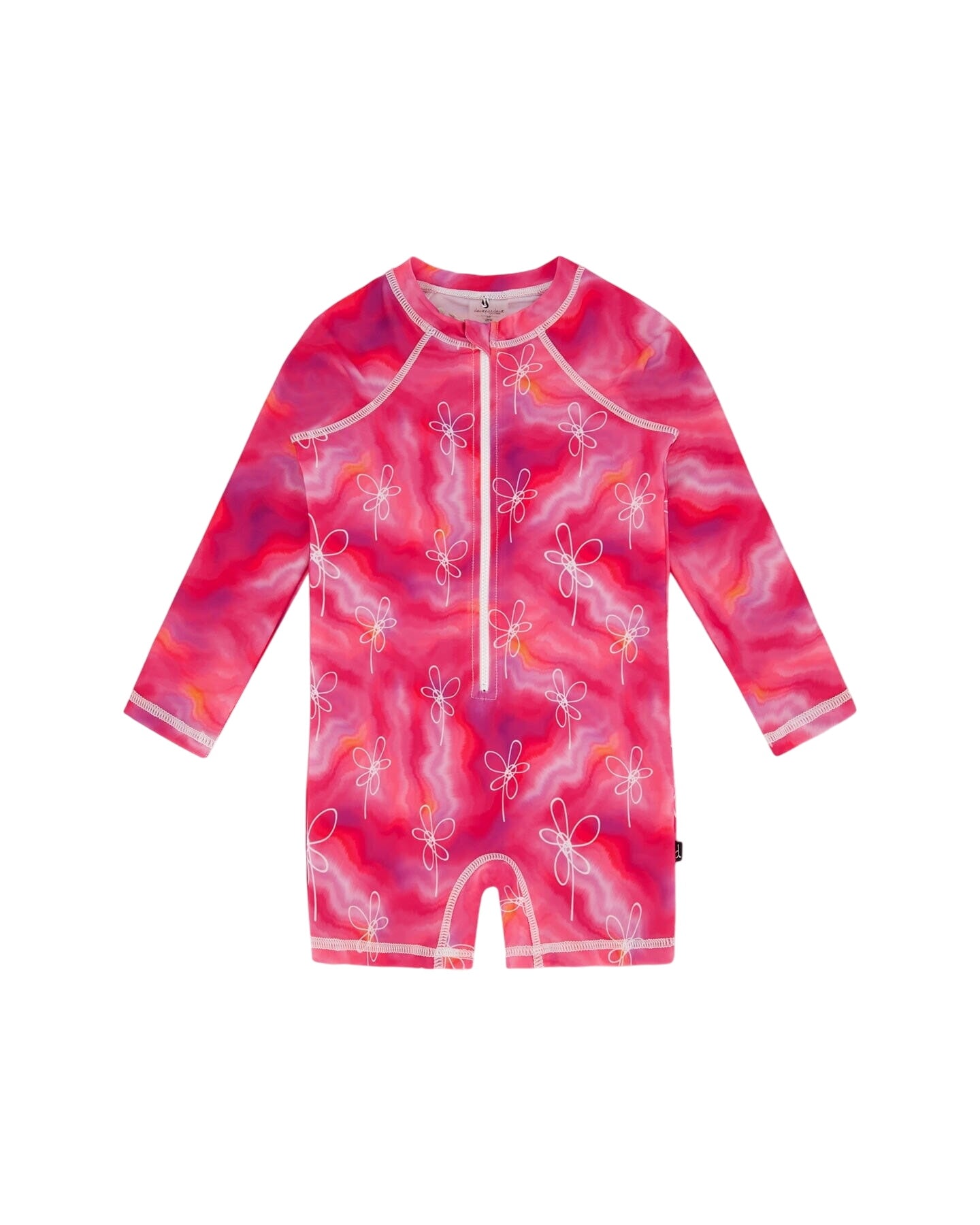 Long Sleeve One Piece Rashguard Fuchsia Tie Dye Printed Flowers