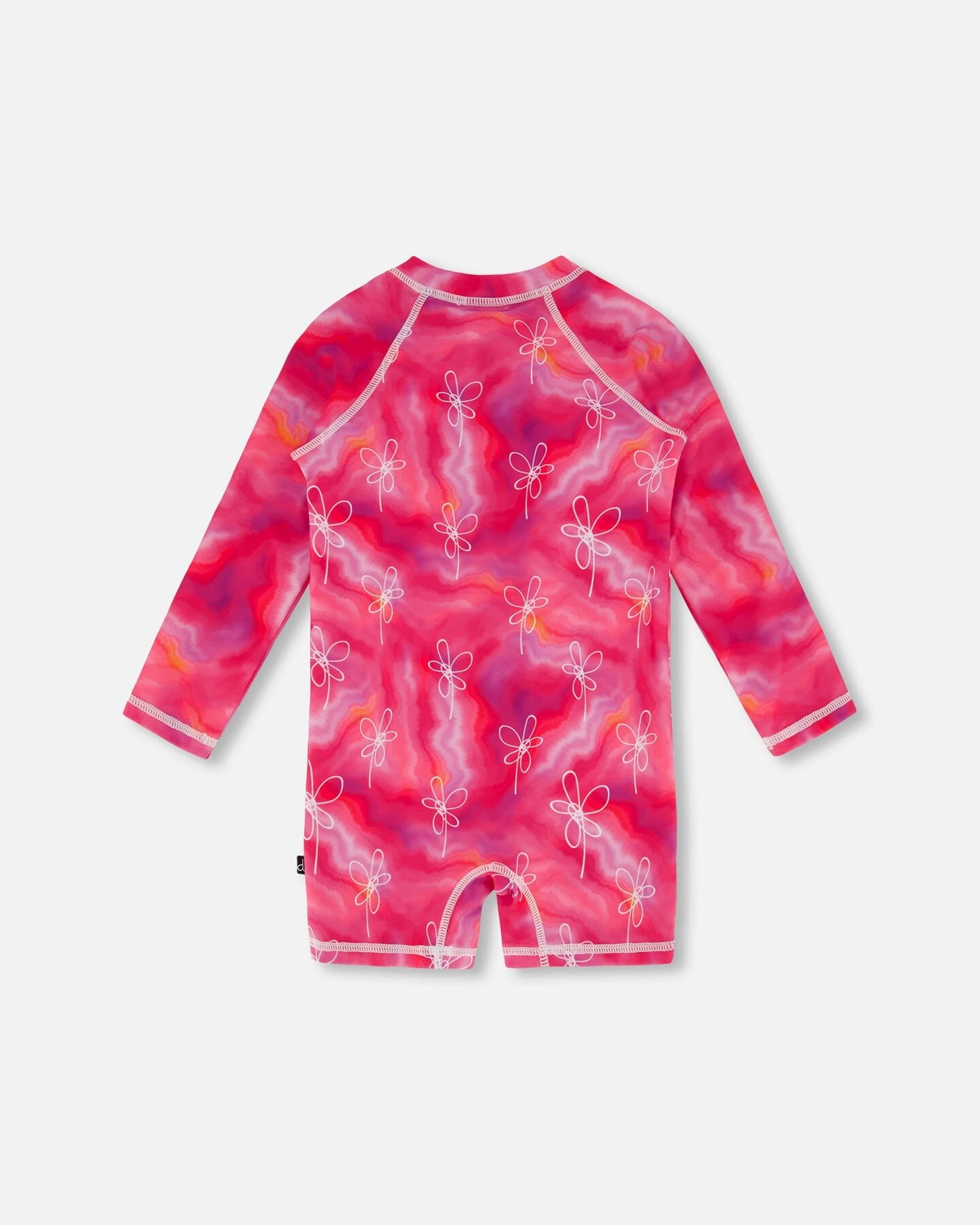 Long Sleeve One Piece Rashguard Fuchsia Tie Dye Printed Flowers