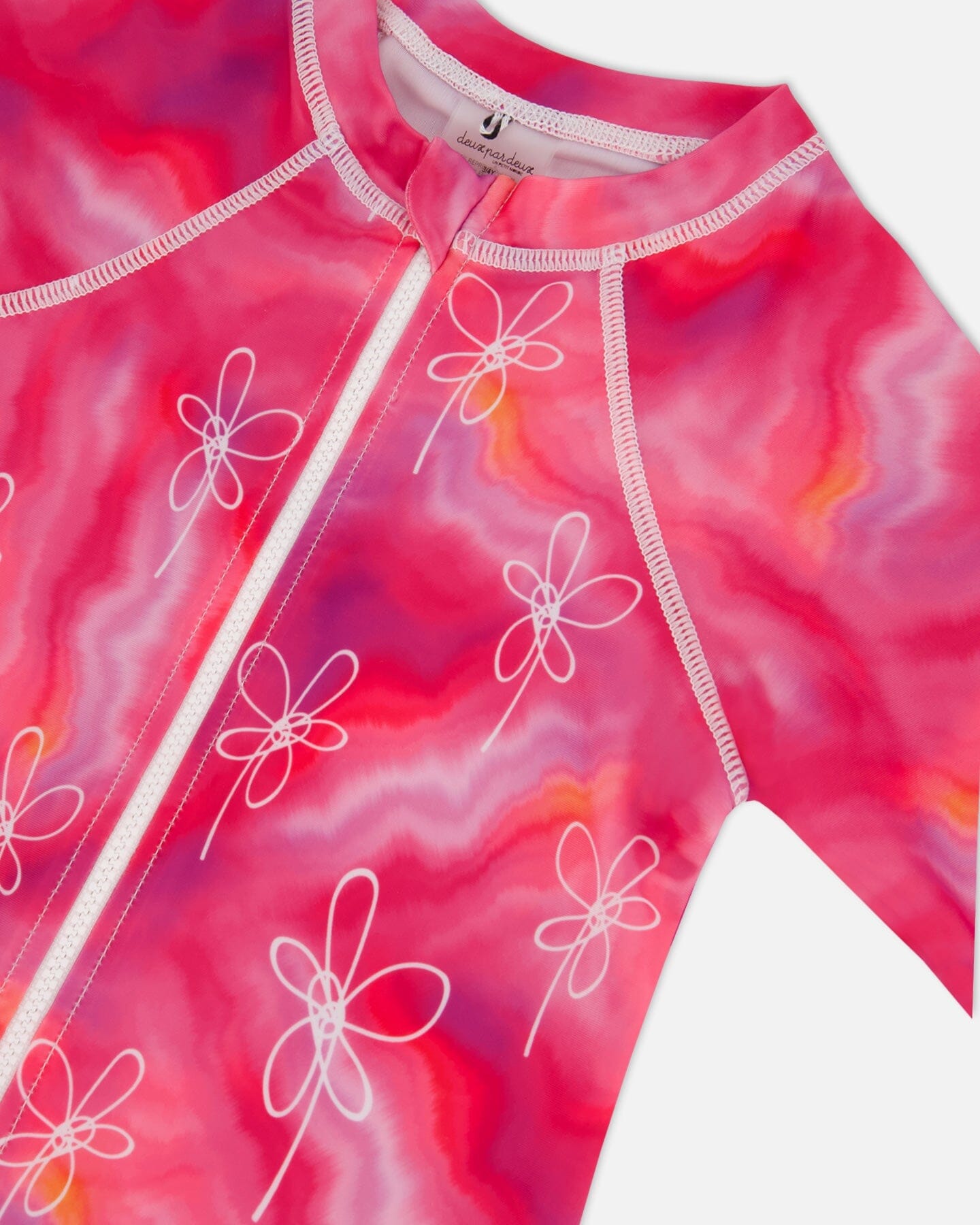 Long Sleeve One Piece Rashguard Fuchsia Tie Dye Printed Flowers