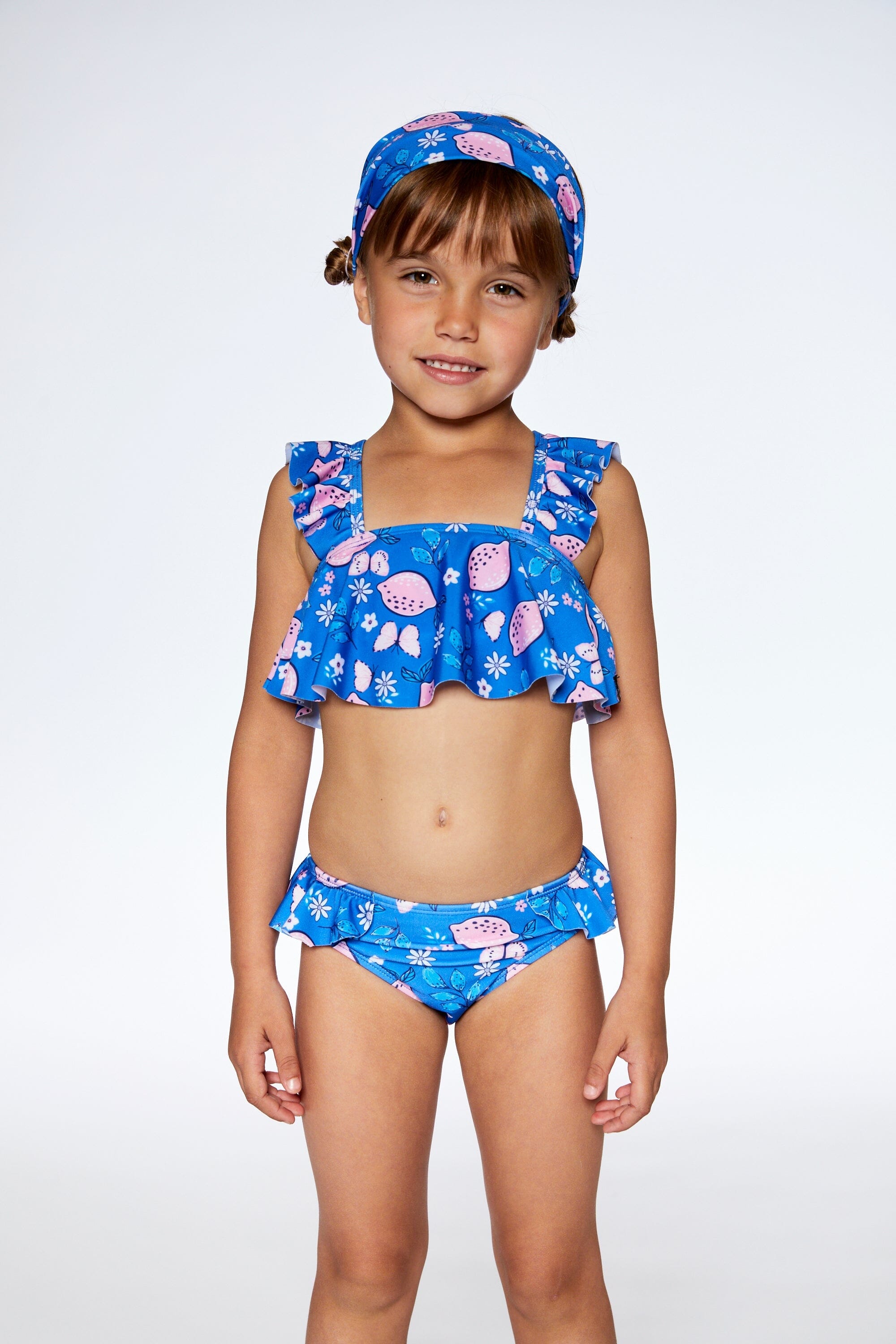 Two Piece Swimsuit Royal Blue Printed Pink Lemon