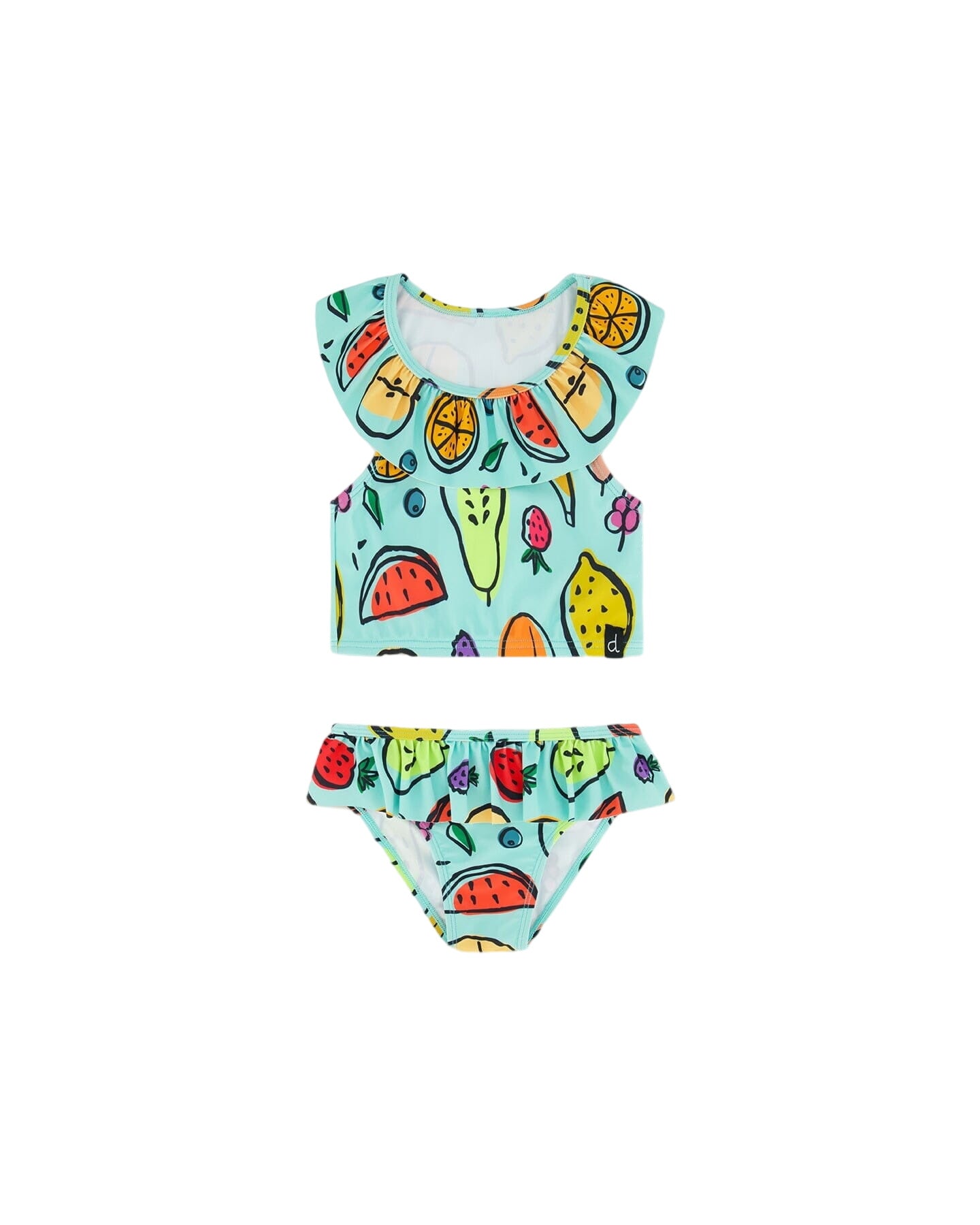 Two Piece Swimsuit Baby Blue Printed Fruits