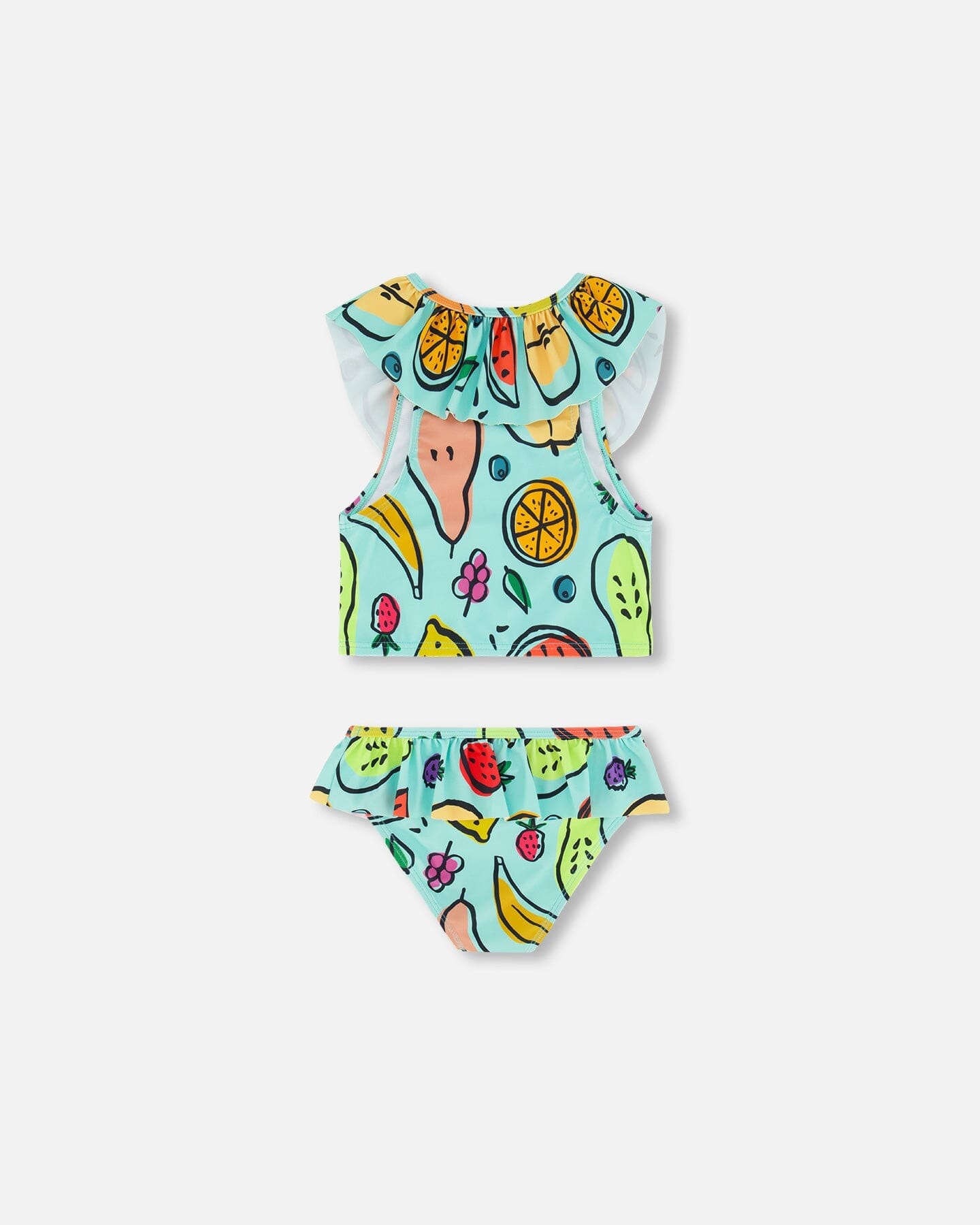 Two Piece Swimsuit Baby Blue Printed Fruits