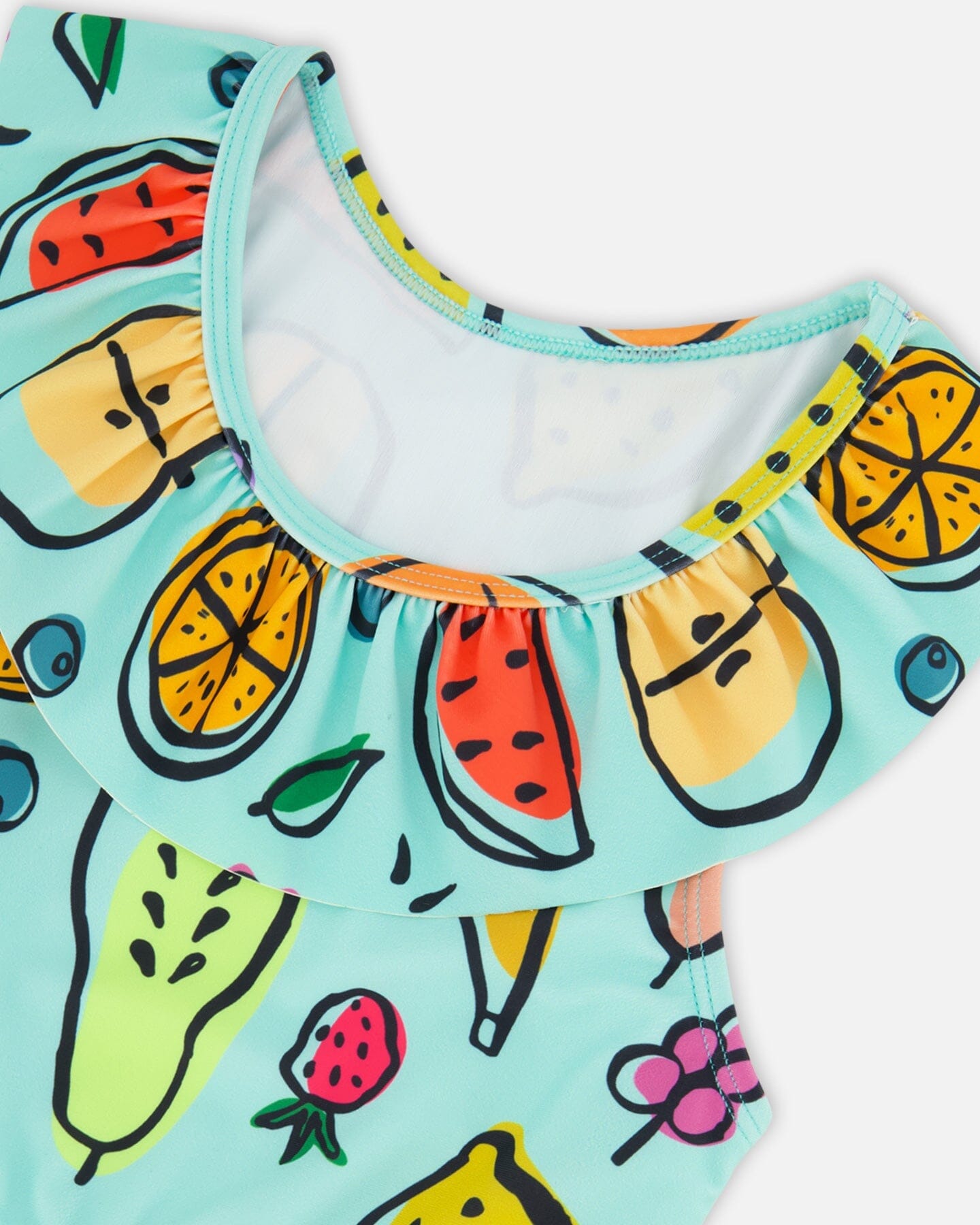 Two Piece Swimsuit Baby Blue Printed Fruits