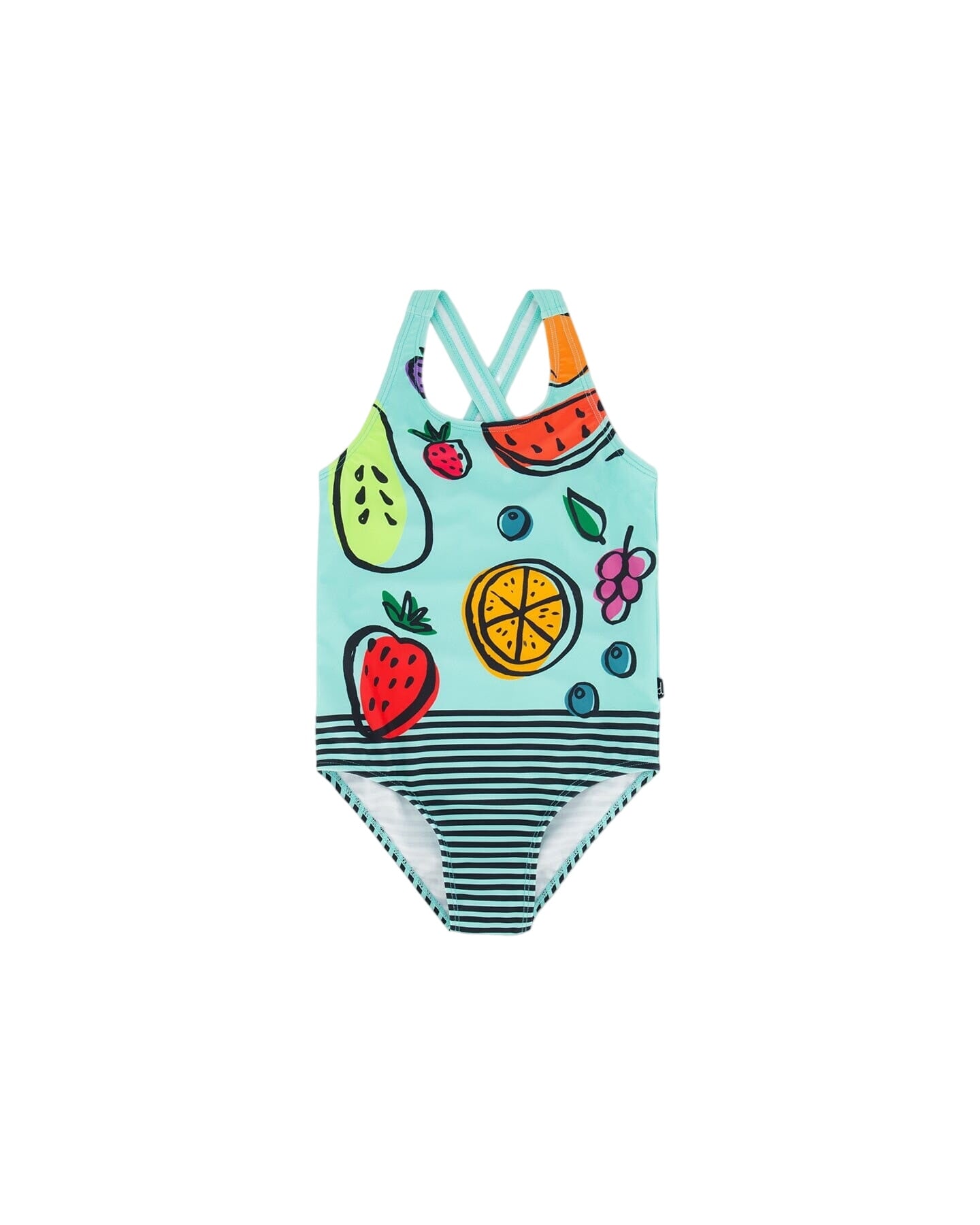 One Piece Swimsuit Baby Blue Printed Fruits