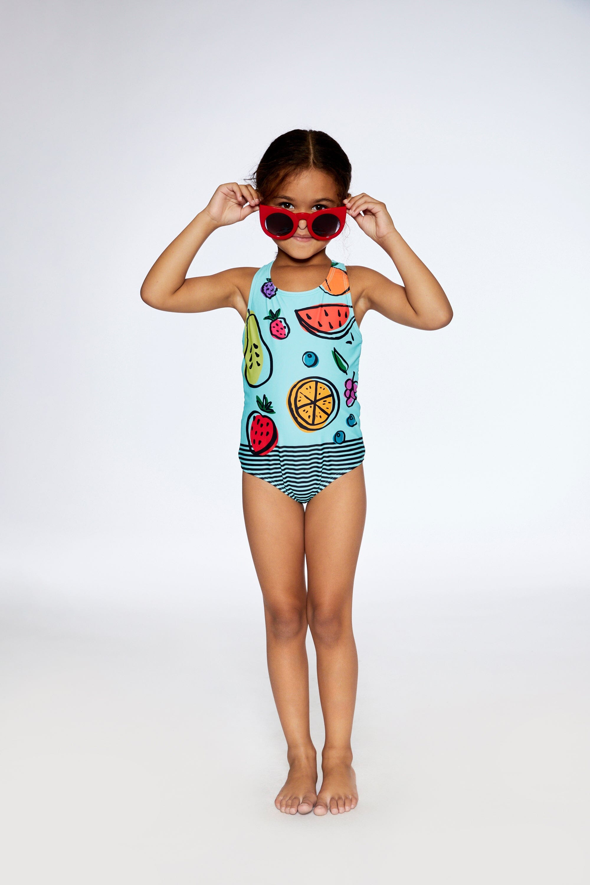 One Piece Swimsuit Baby Blue Printed Fruits