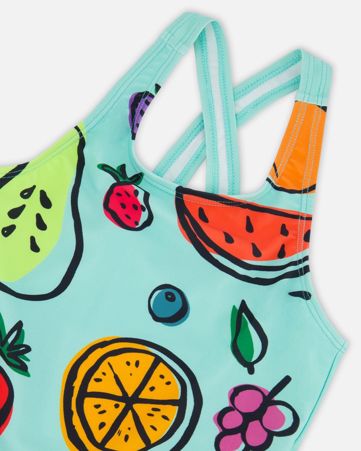 One Piece Swimsuit Baby Blue Printed Fruits