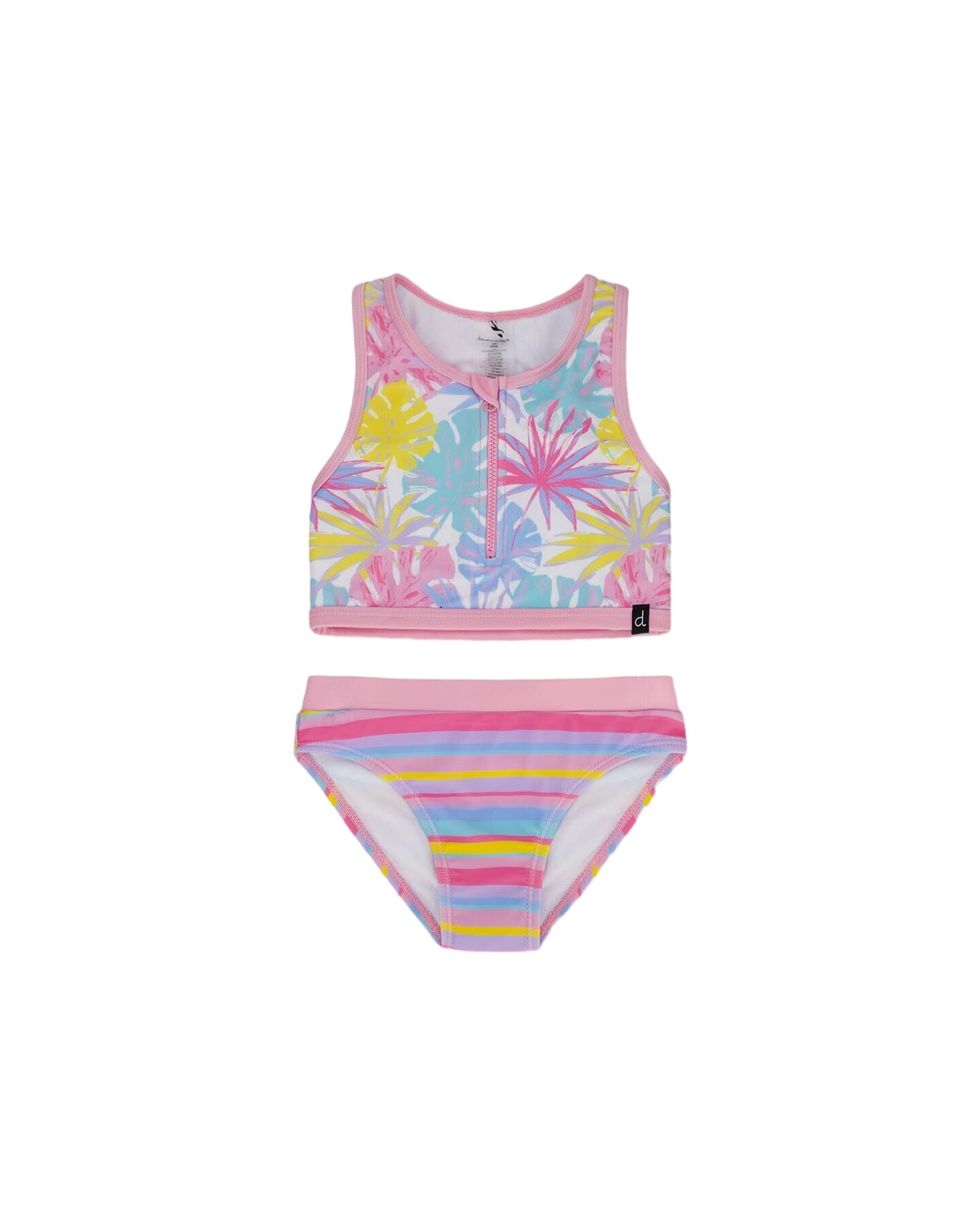 Two Piece Swimsuit Palm Leaf Pastel Print