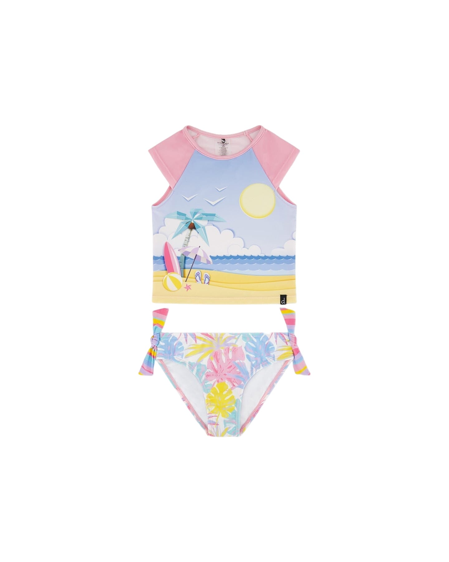 Two Piece Rashguard Swimsuit Palm Leaf Pastel Print