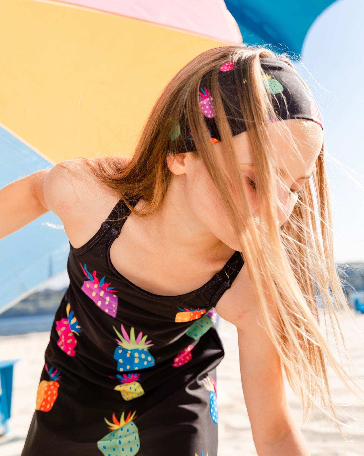 Swimwear Headband Black Printed Pineapples