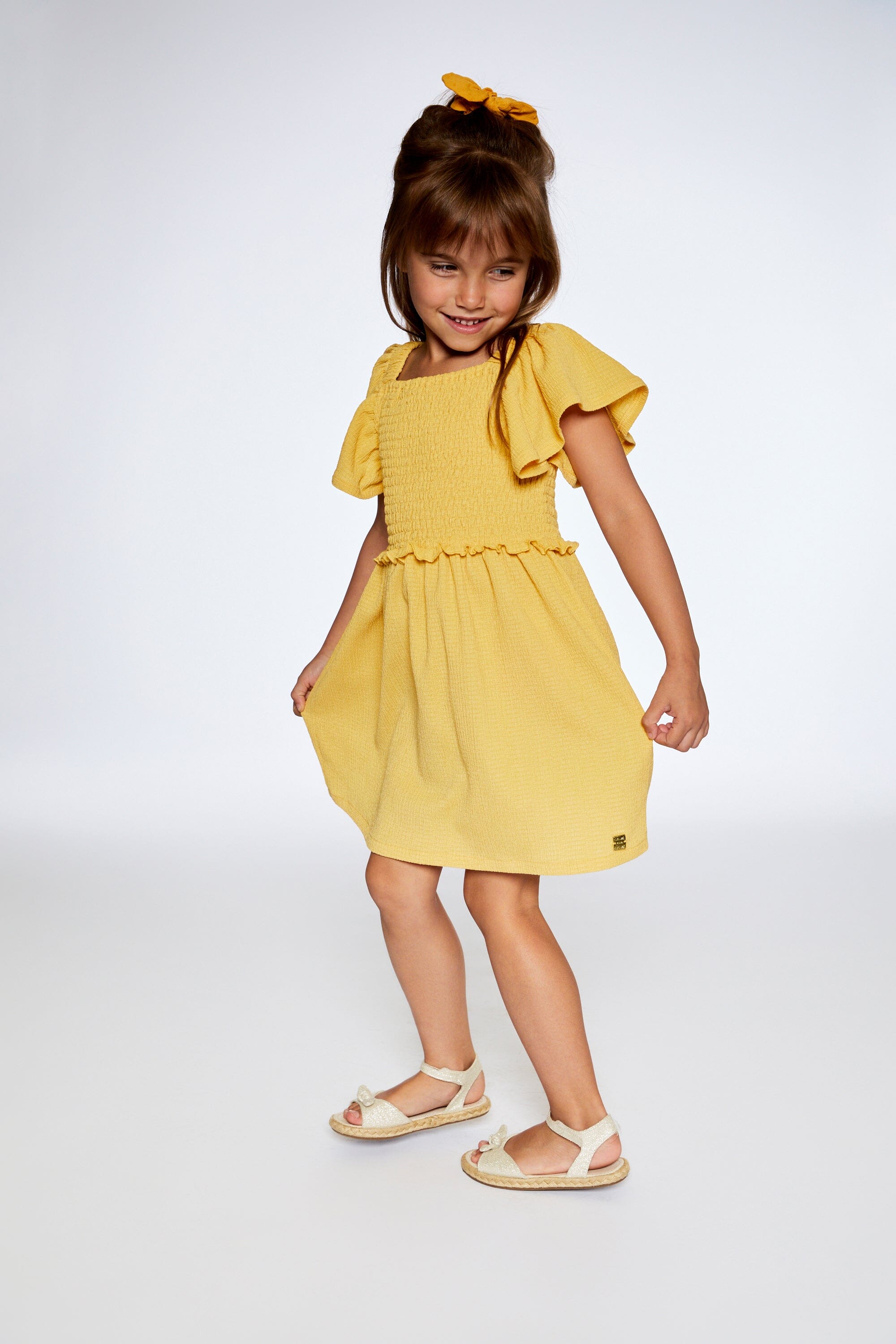 Textured Knit Smocked Dress Yellow