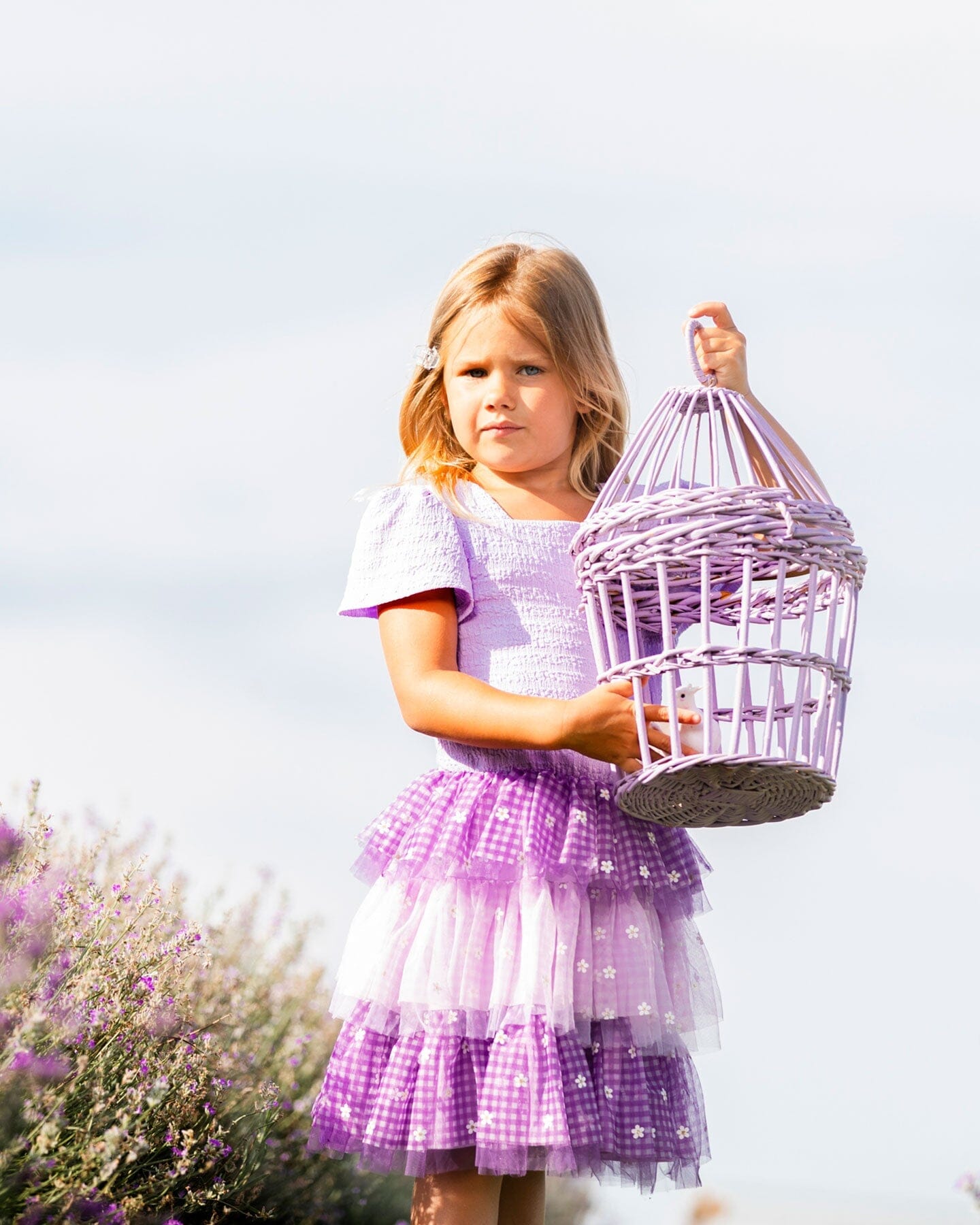 Textured Knit Dress With Mesh Skirt Lavender