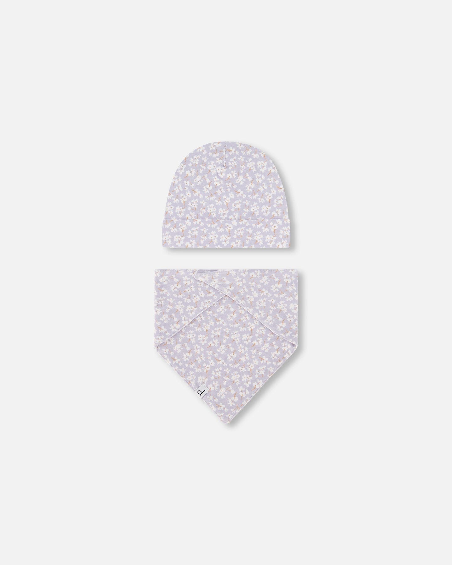 Organic Cotton Hat And Bib Set Lilac Printed Little Flowers