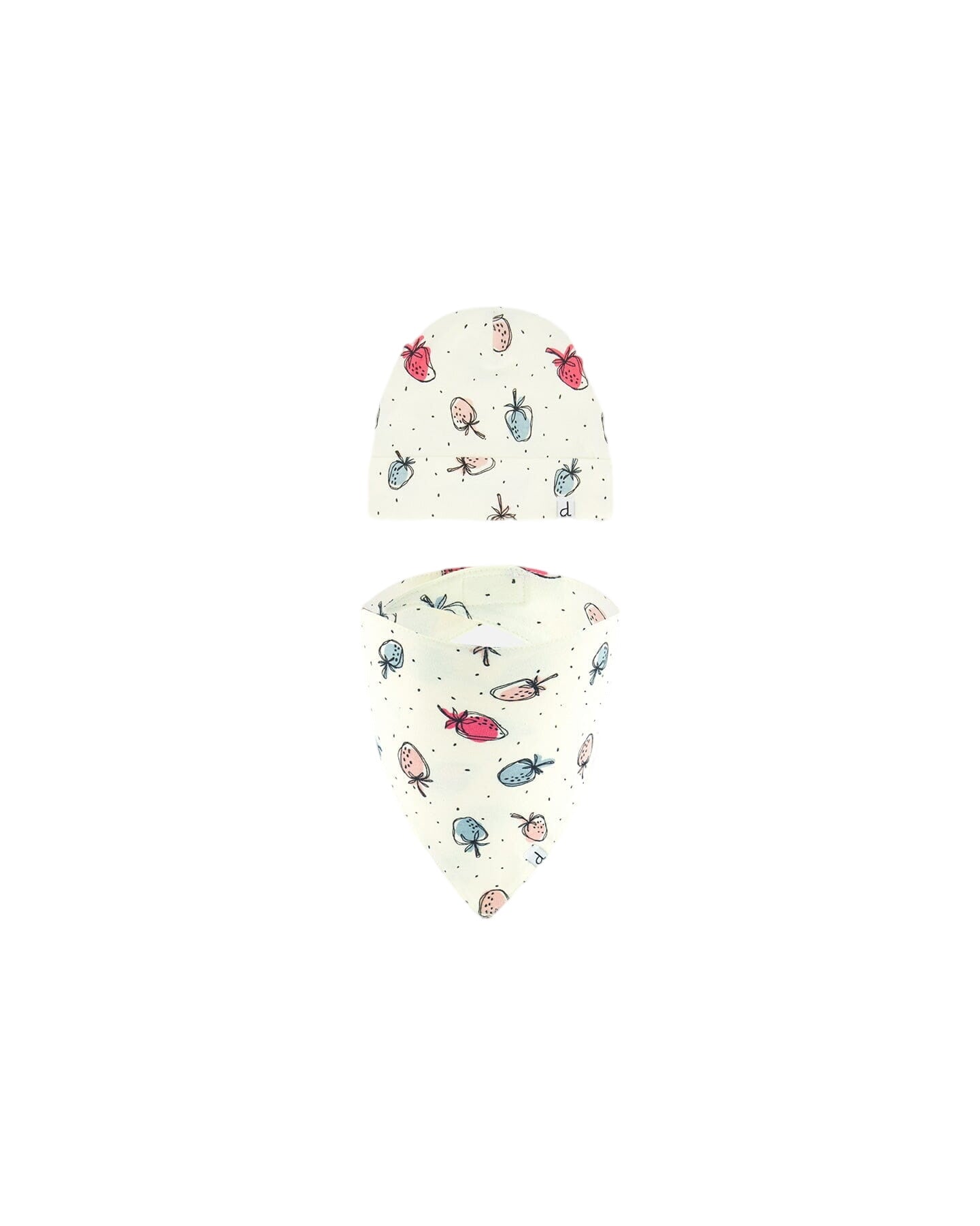 Organic Cotton Hat And Bib Set Off White Printed Strawberry