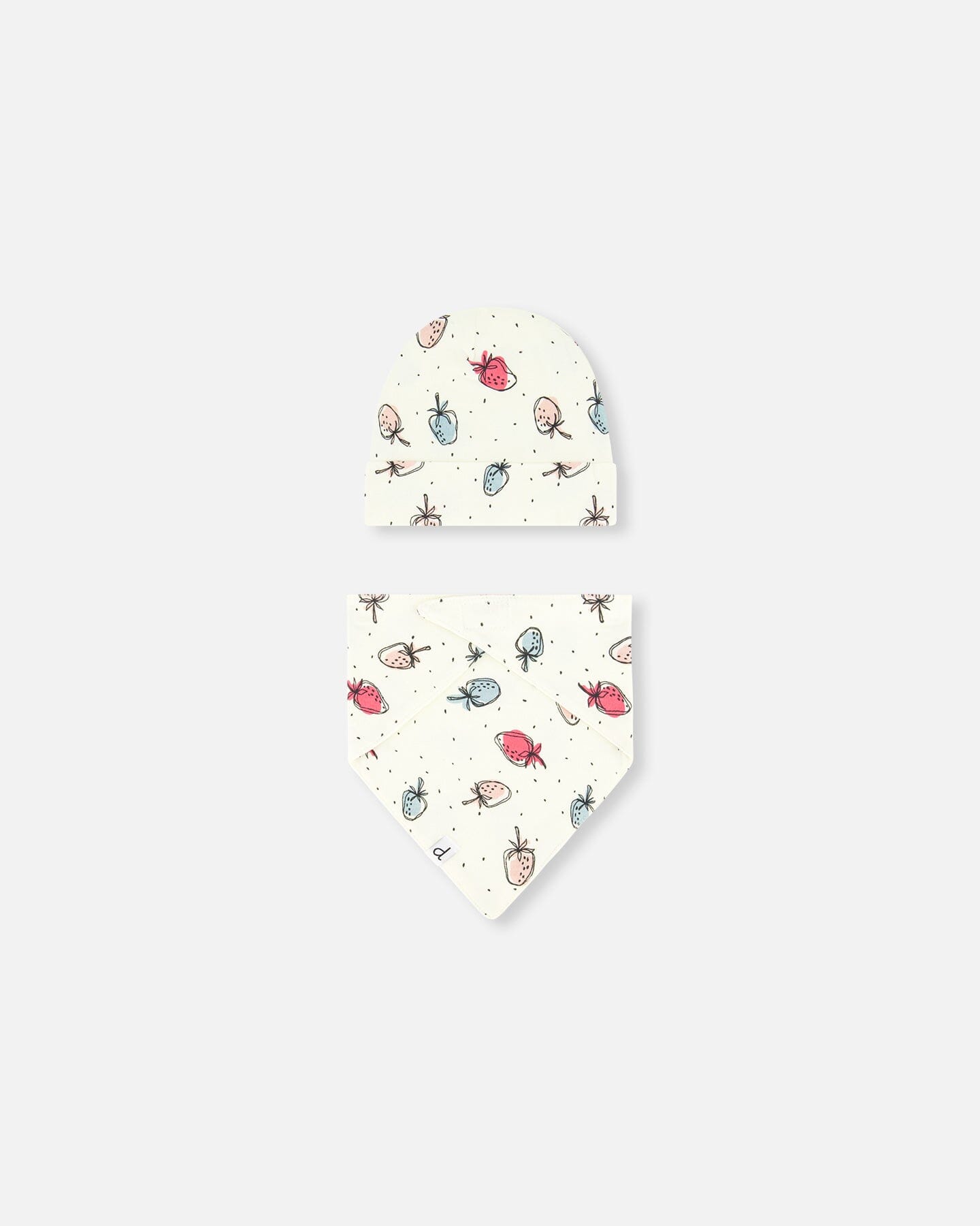 Organic Cotton Hat And Bib Set Off White Printed Strawberry