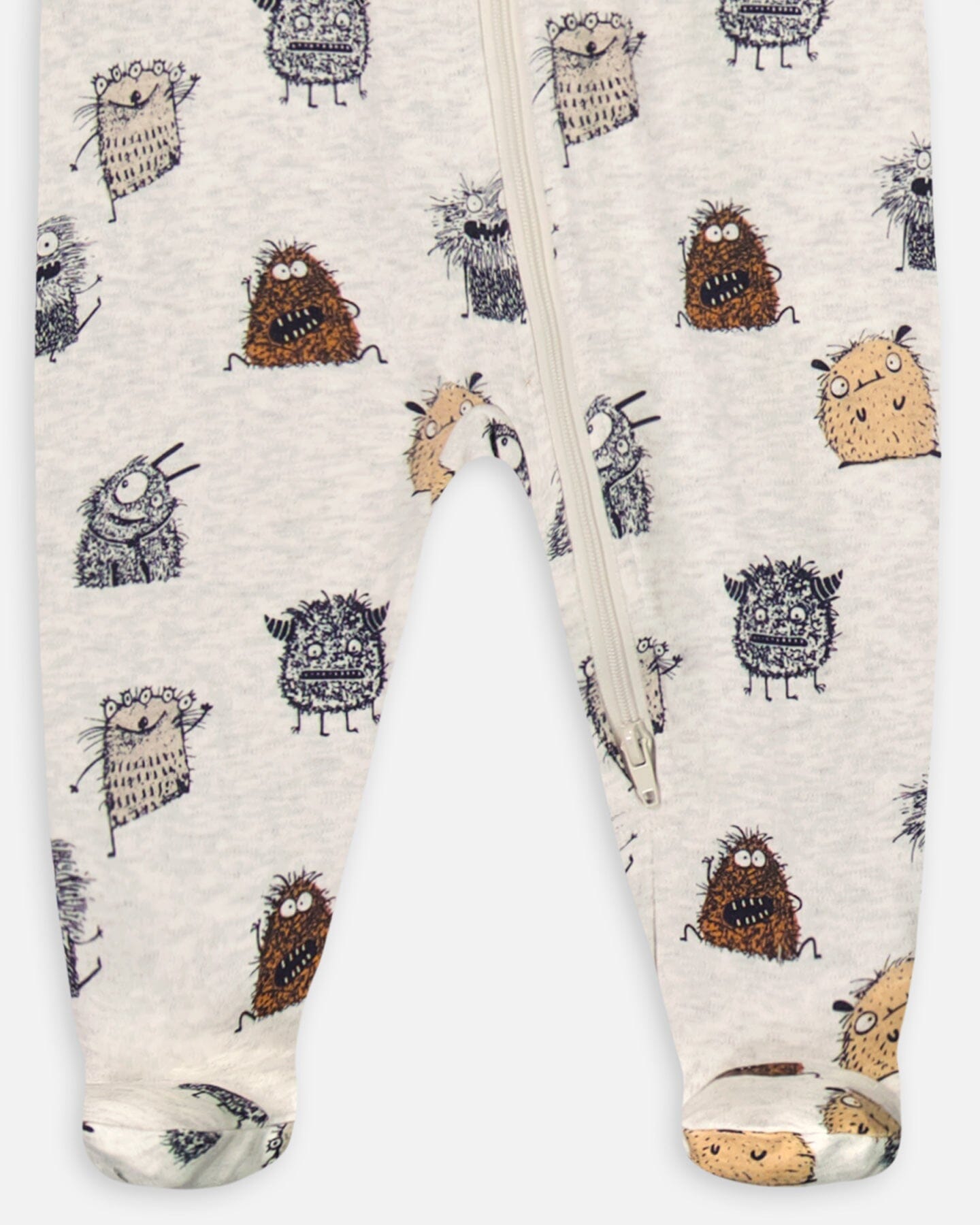 Organic Cotton One Piece Pajama Heather Beige Printed Monsters