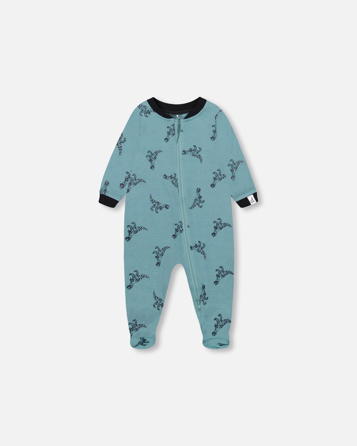 Organic Cotton One Piece Pajama Teal With Mechanical Dinosaurs Print