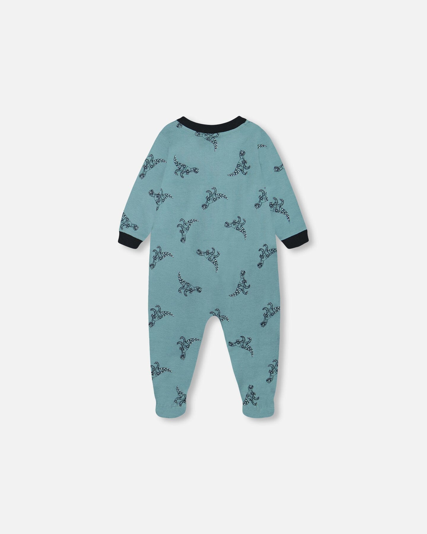 Organic Cotton One Piece Pajama Teal With Mechanical Dinosaurs Print