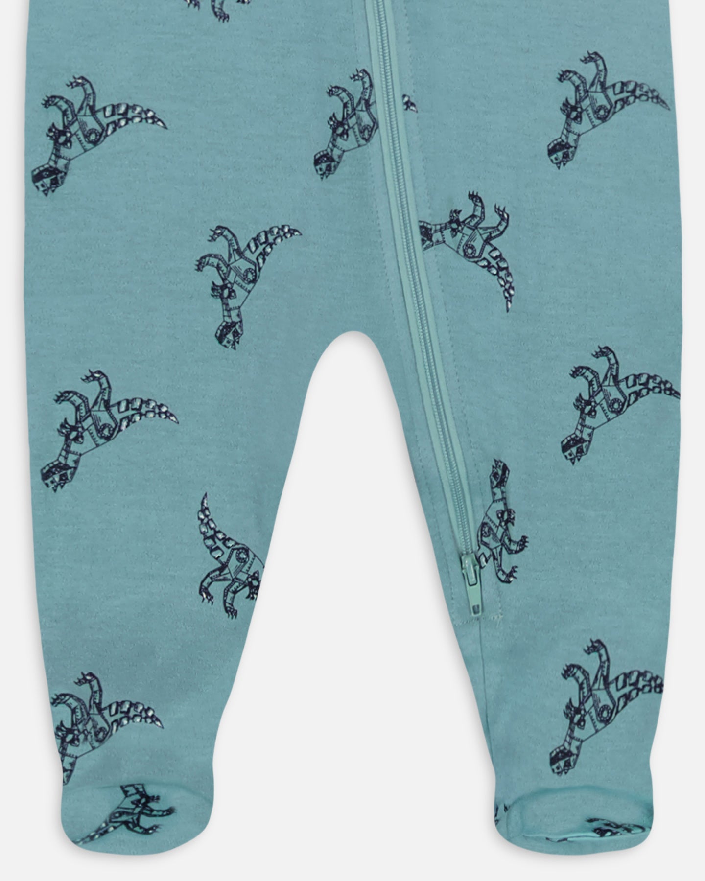 Organic Cotton One Piece Pajama Teal With Mechanical Dinosaurs Print