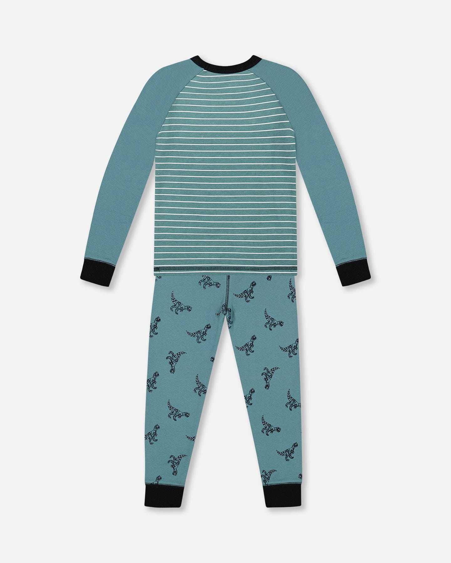 Organic Cotton Long Sleeve Two Piece Pajama Set Teal With Mechanical Dinosaurs Print