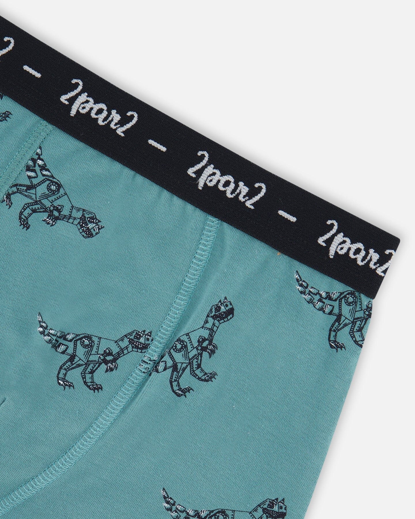 Organic Cotton Boxer Short Teal With Mechanical Dinosaurs Print