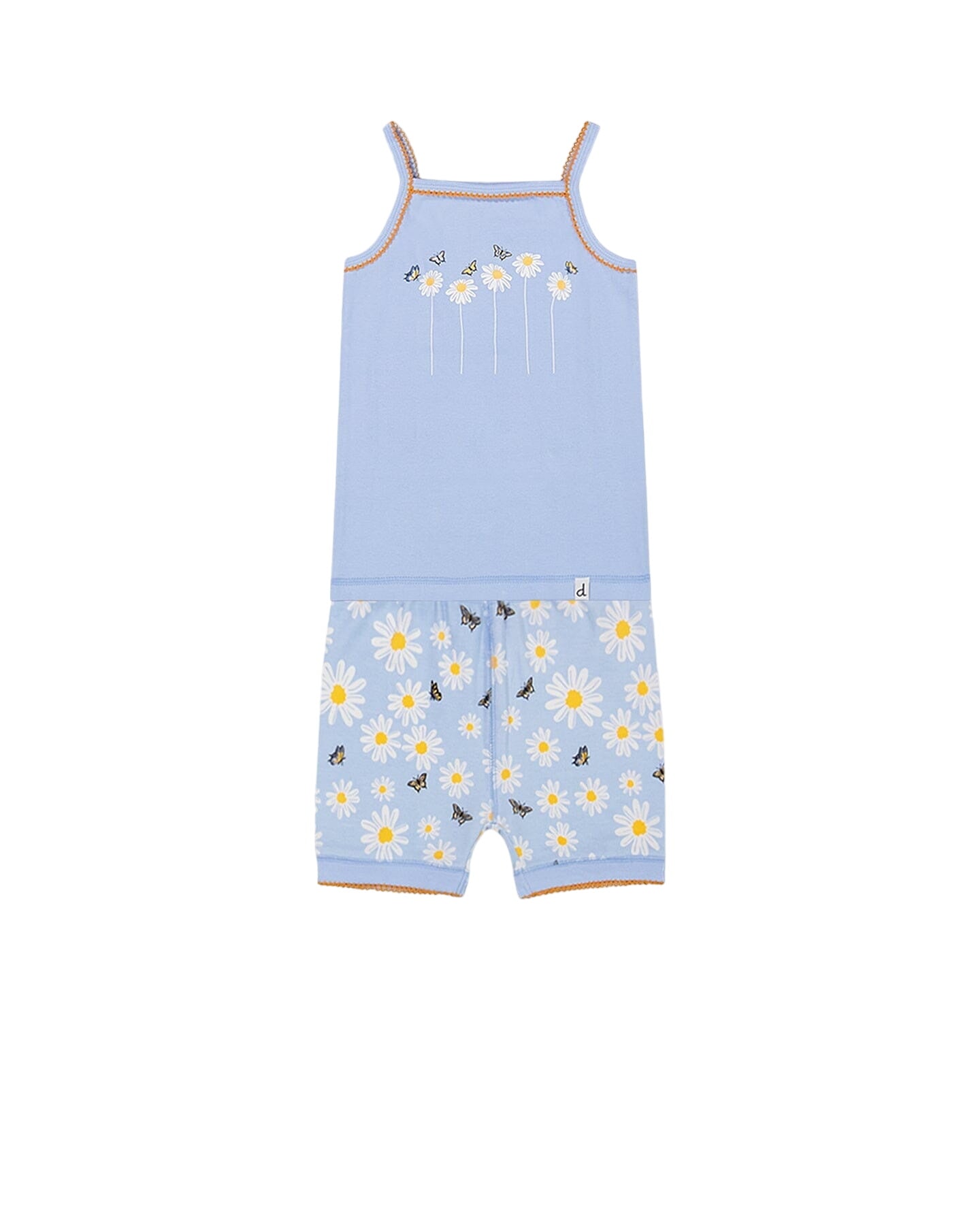 Organic Cotton Two Piece Pajama Set Baby Blue Printed Daisies