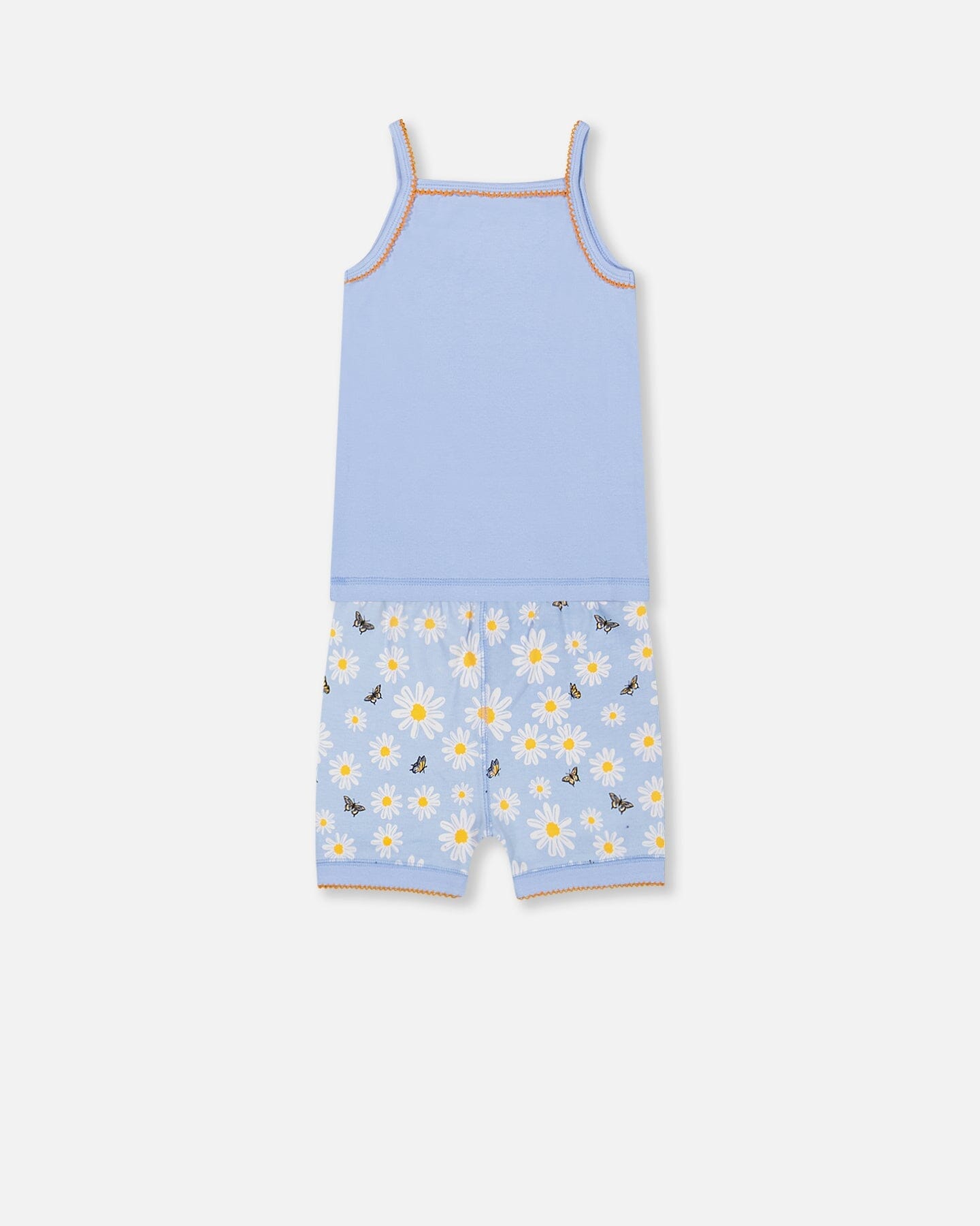 Organic Cotton Two Piece Pajama Set Baby Blue Printed Daisies