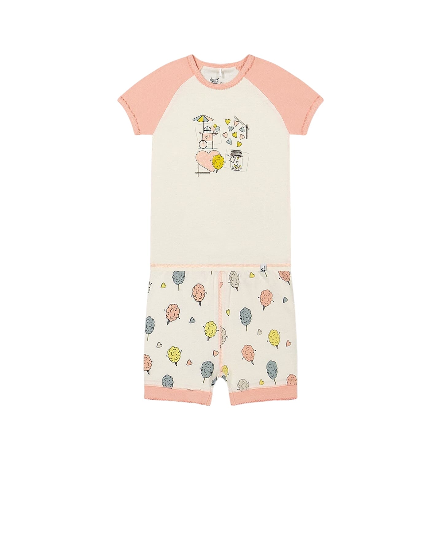 Organic Cotton Two Piece Pajama Set Off White Printed Cotton Candy