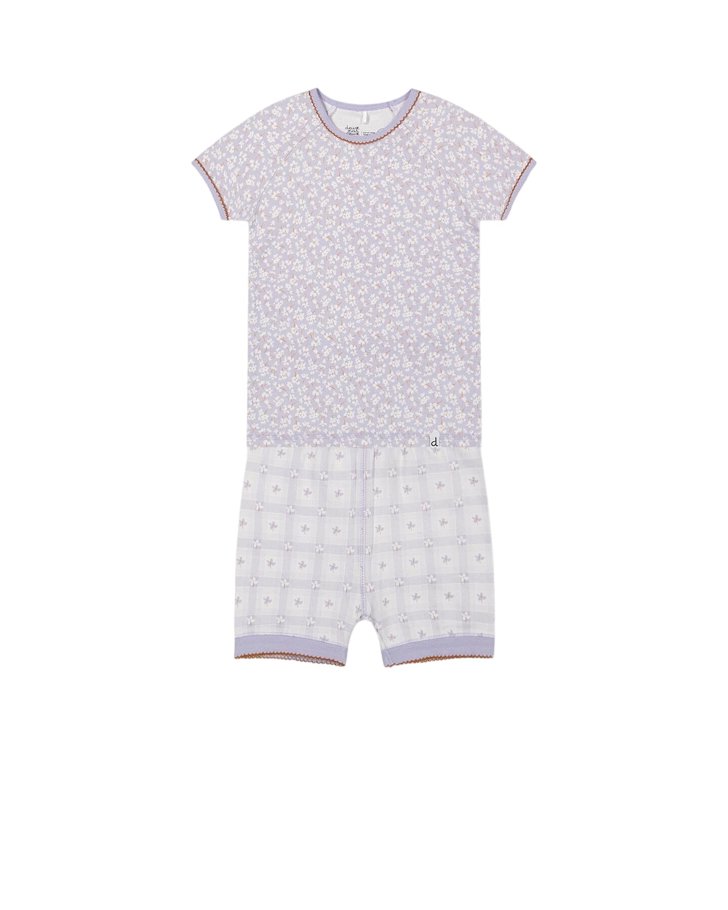 Organic Cotton Two Piece Pajama Set Lilac Printed Little Flowers