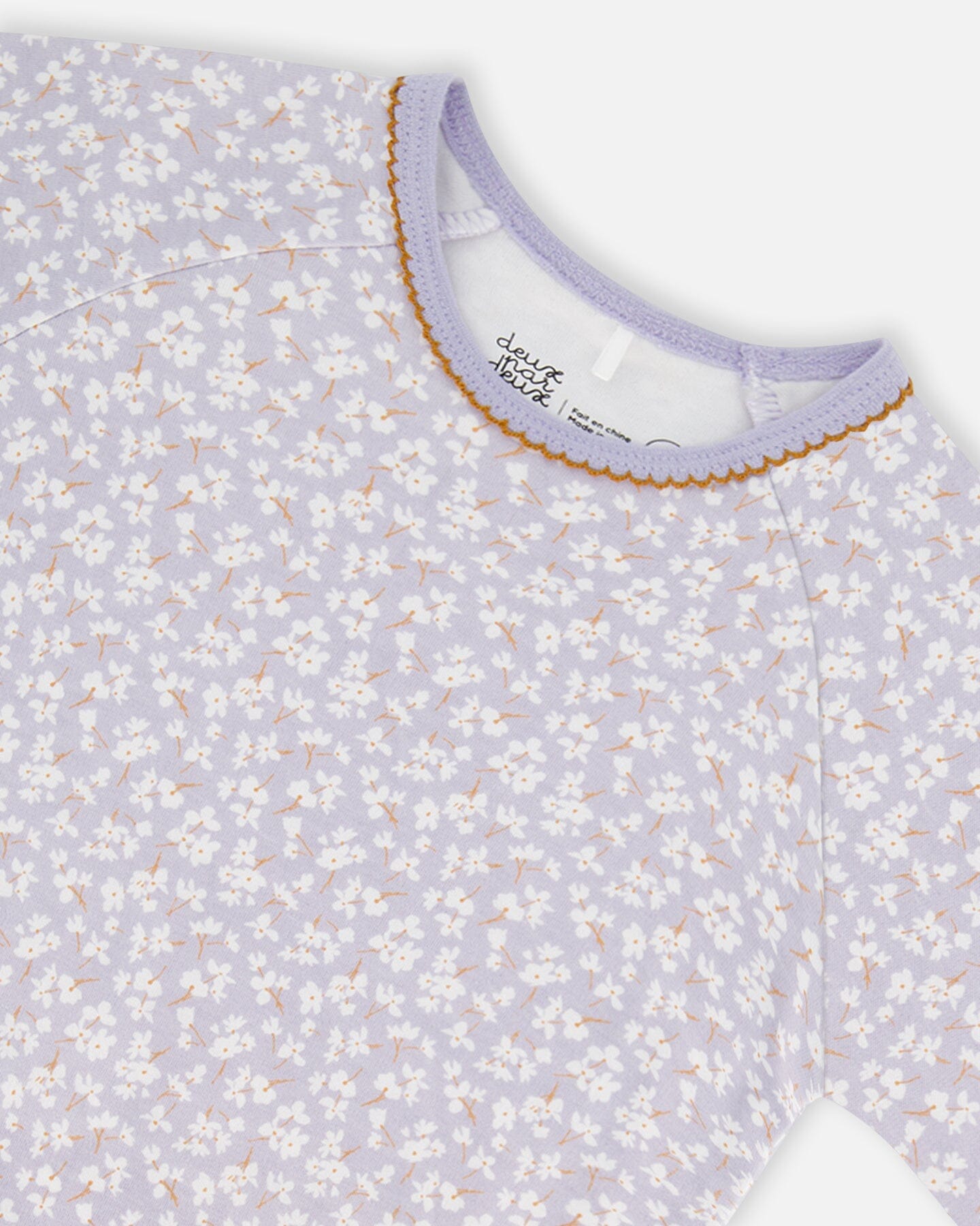 Organic Cotton Two Piece Pajama Set Lilac Printed Little Flowers