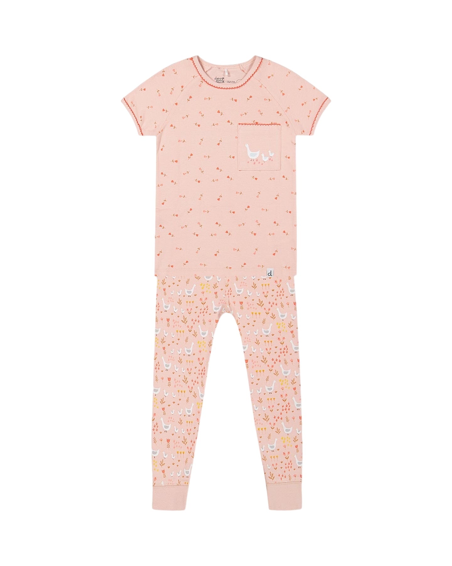 Organic Cotton Two Piece Pajama Set Pink Printed Goose