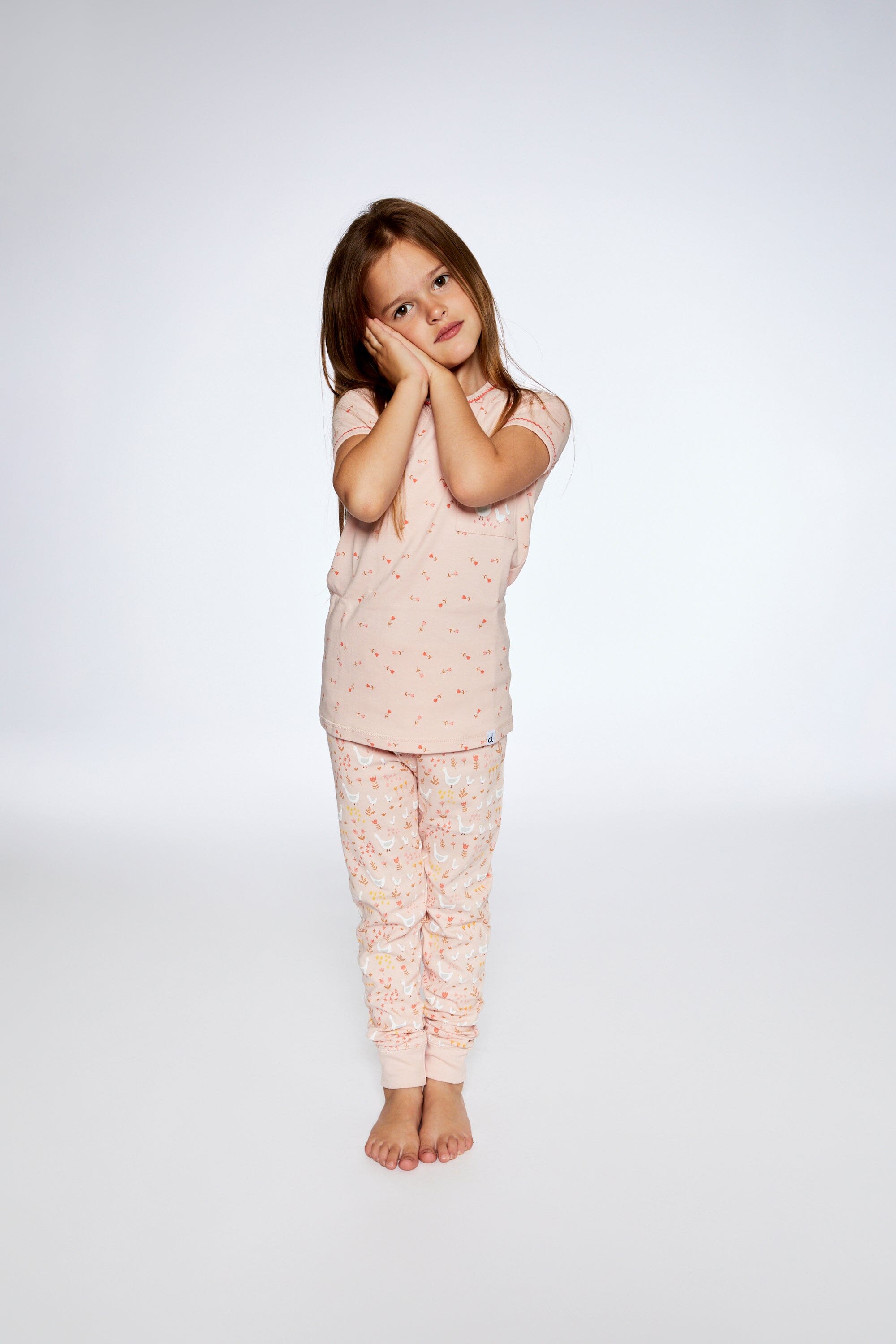 Organic Cotton Two Piece Pajama Set Pink Printed Goose