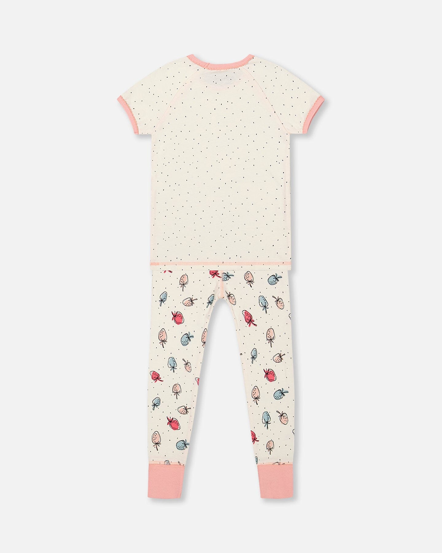 Organic Cotton Two Piece Pajama Set Off White Printed Strawberry