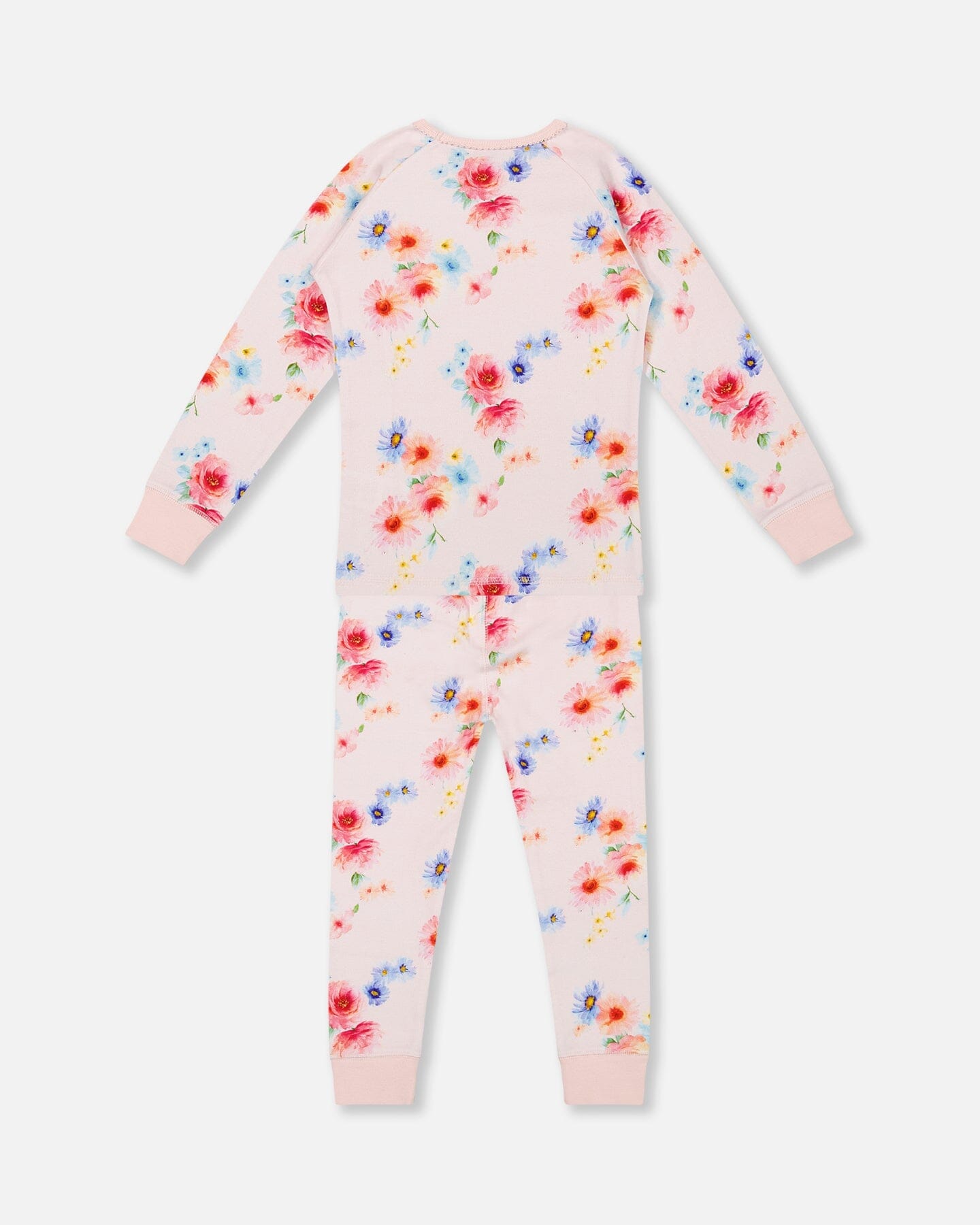 Organic Cotton Long Sleeve Two Piece Pajama Light Pink Printed Flowers